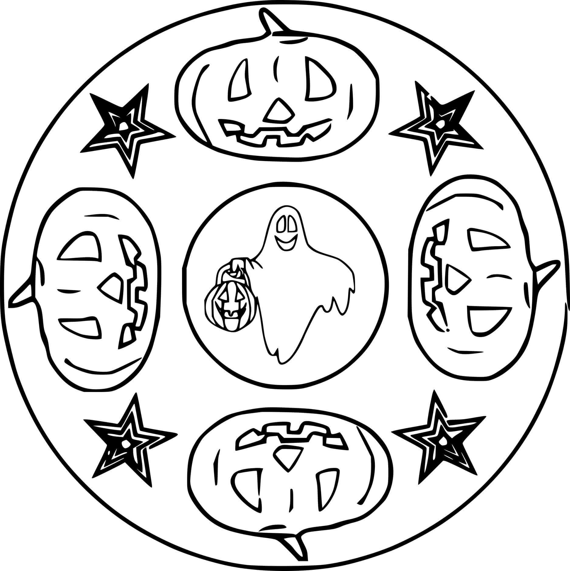Coloriage Mandala Halloween Citrouilles Fantômes - Halloween adulte à imprimer