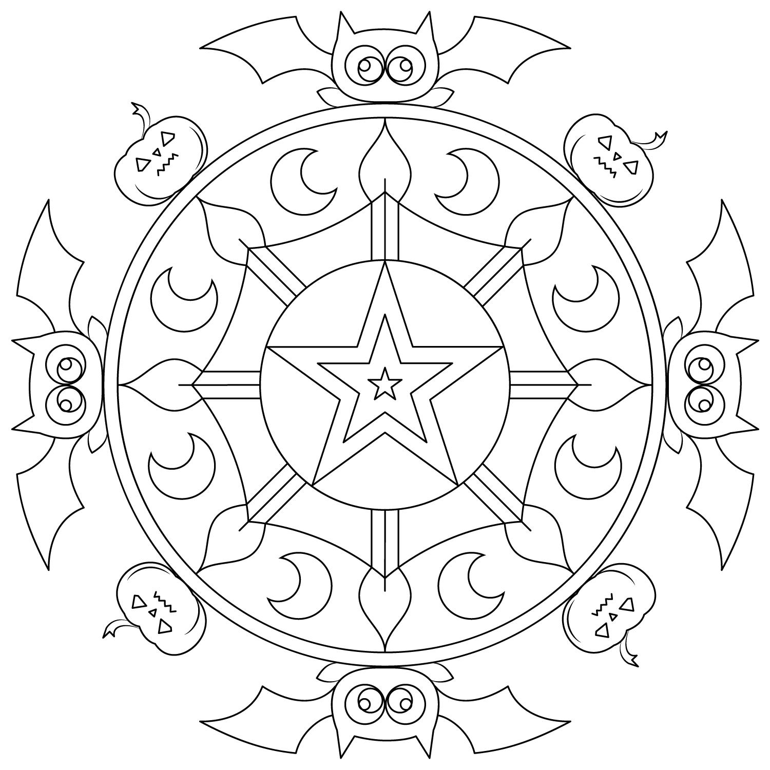 Coloriage Mandala Halloween Chauves Souris Et Citrouilles - Halloween adulte à imprimer