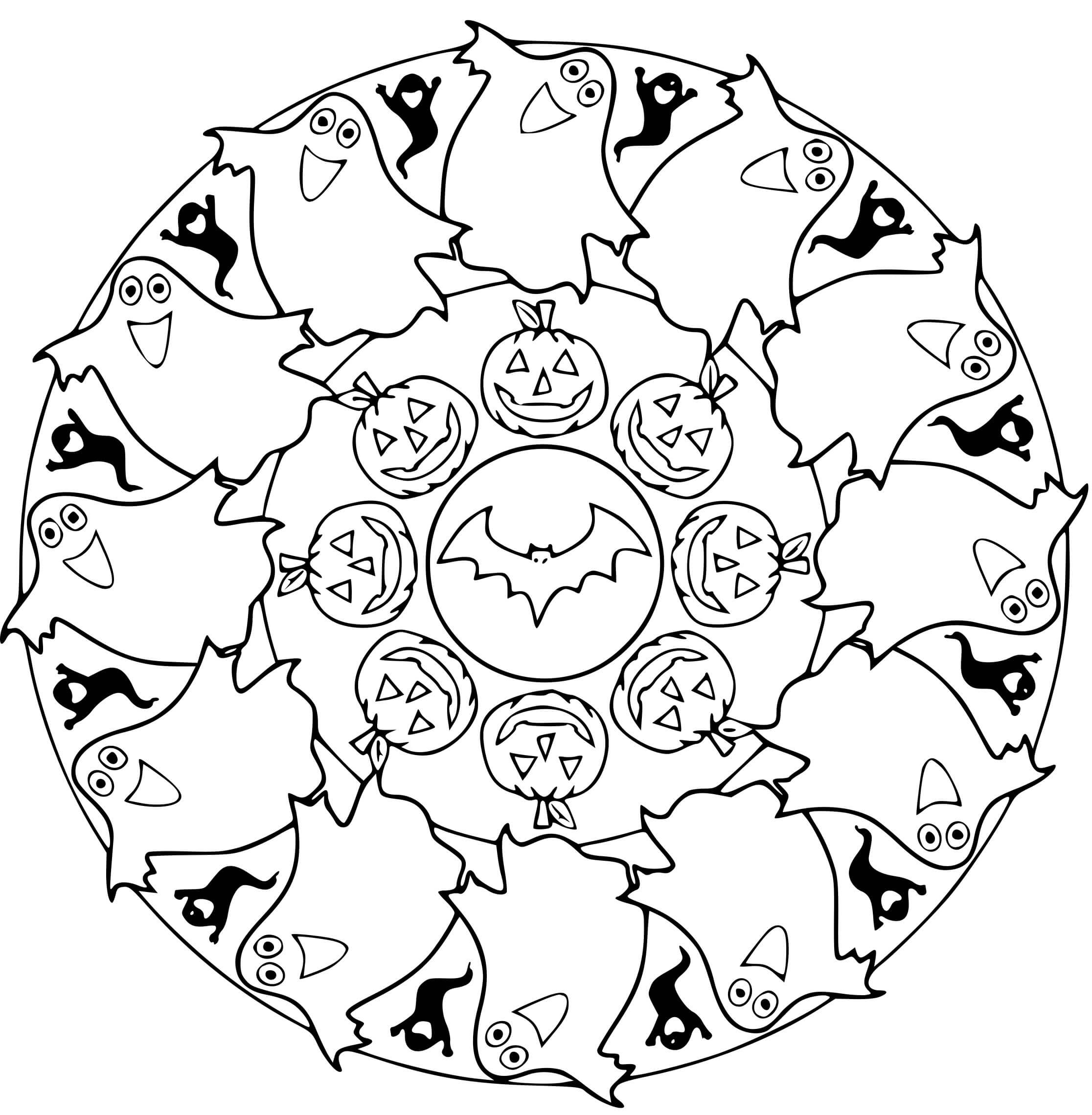 Coloriage Mandala Halloween Citrouilles Fantômes Maternelle Cp - Halloween adulte à imprimer