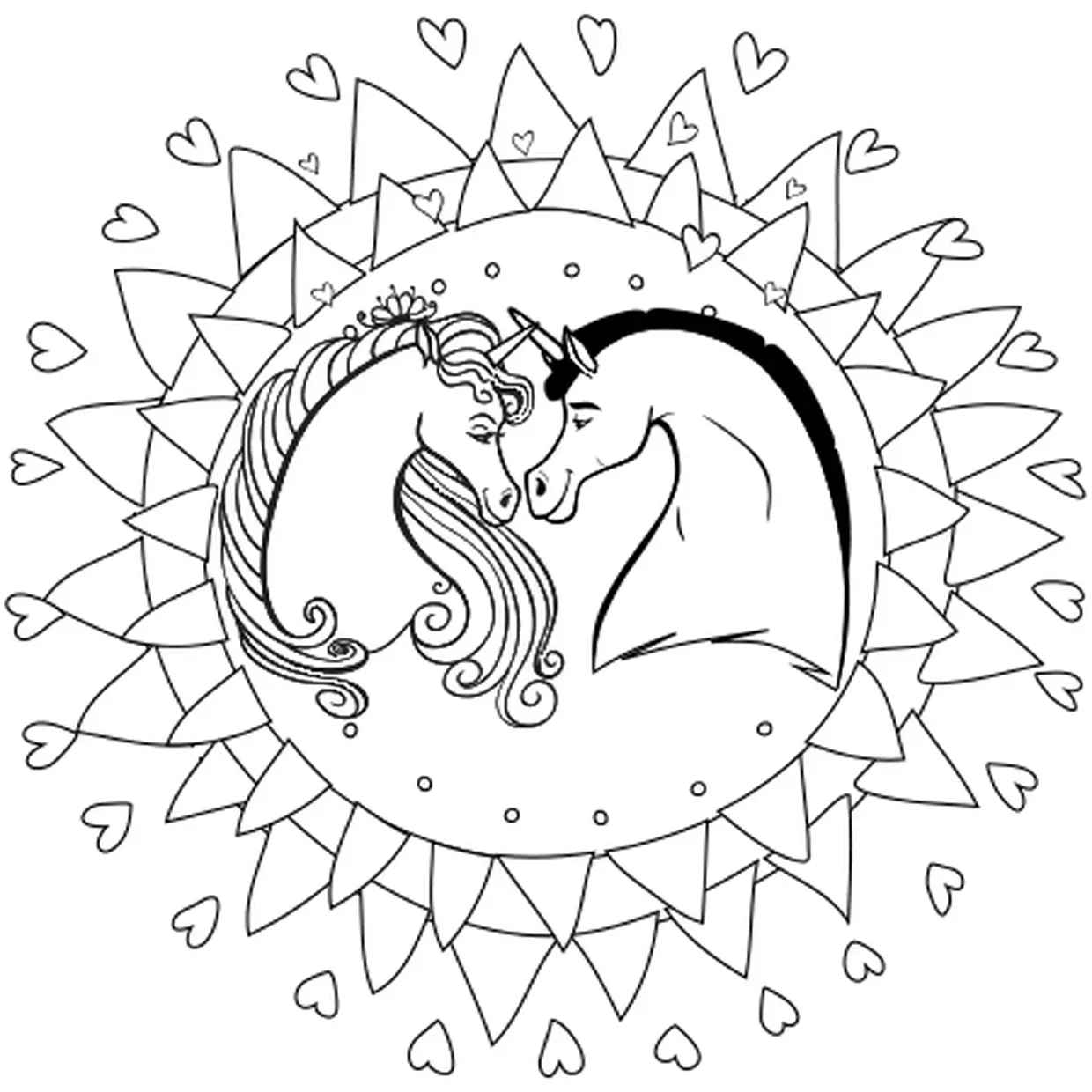 Coloriage Mandala Licorne Amoureux Facile - Mandala licorne à imprimer