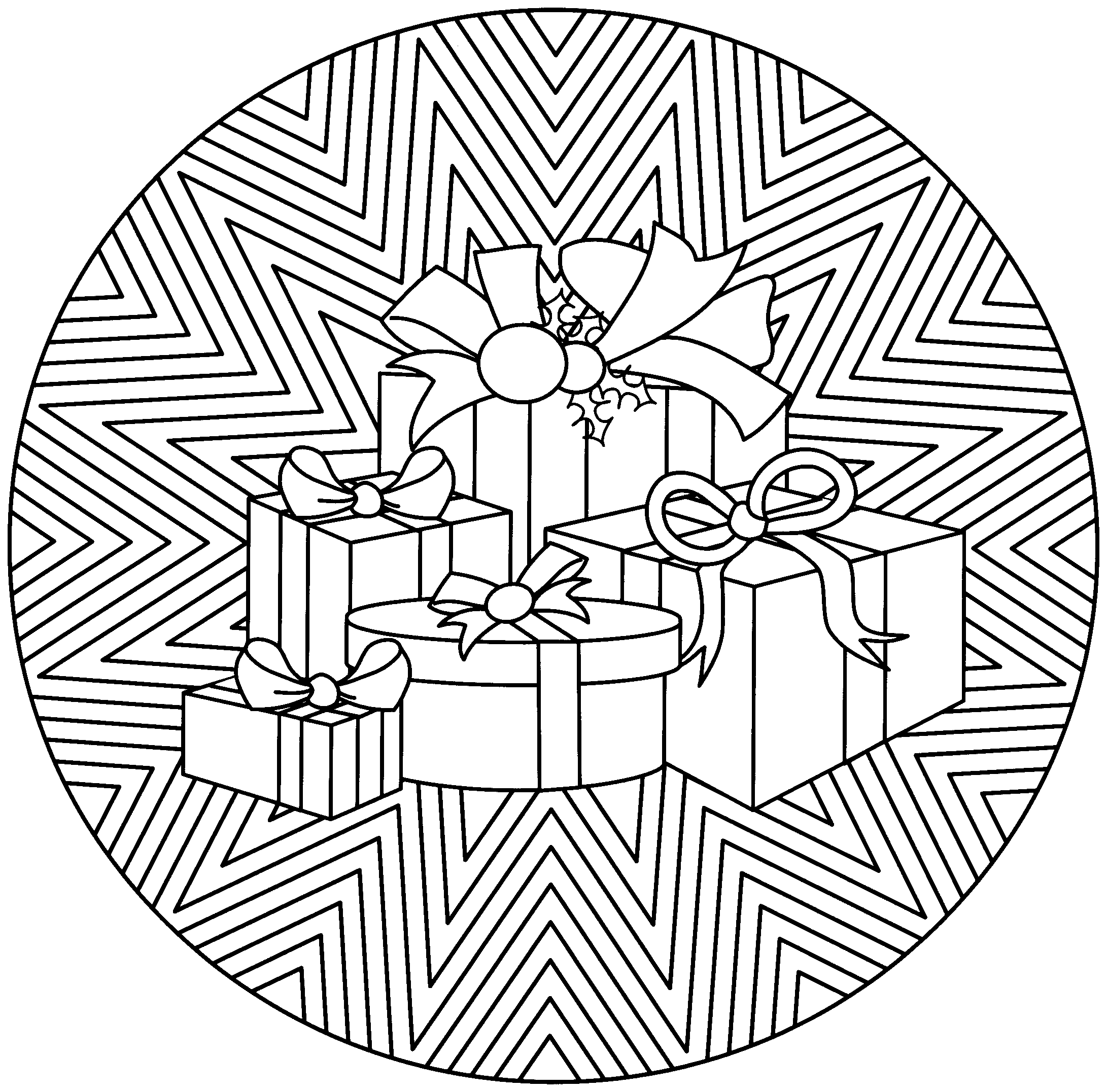 Coloriage Mandala Noël Cadeaux - Mandala de Noël à imprimer