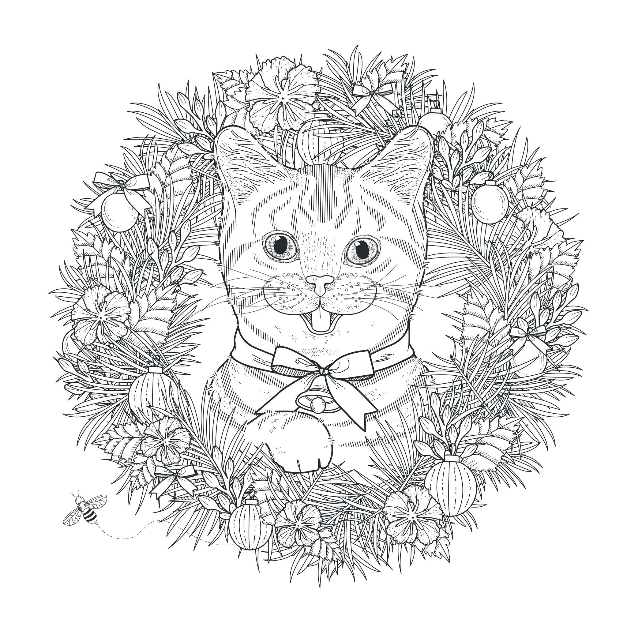 Coloriage Mandala Noël Chat Adulte - Adulte animaux à imprimer