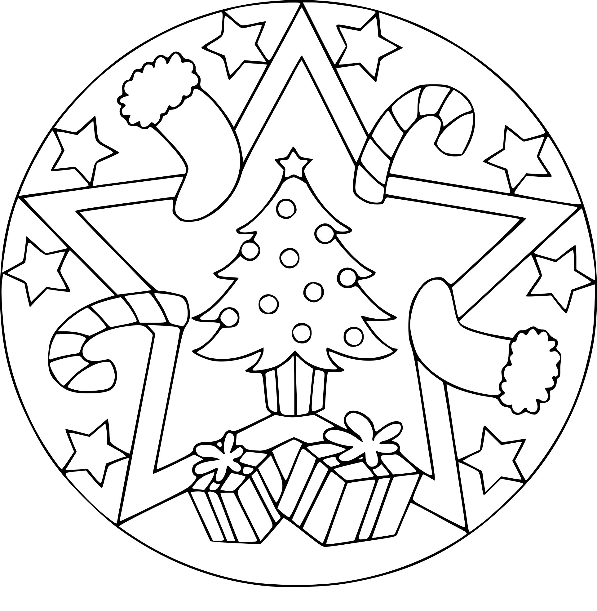 Coloriage Mandala Noël Sapin Cadeaux - Mandala de Noël à imprimer