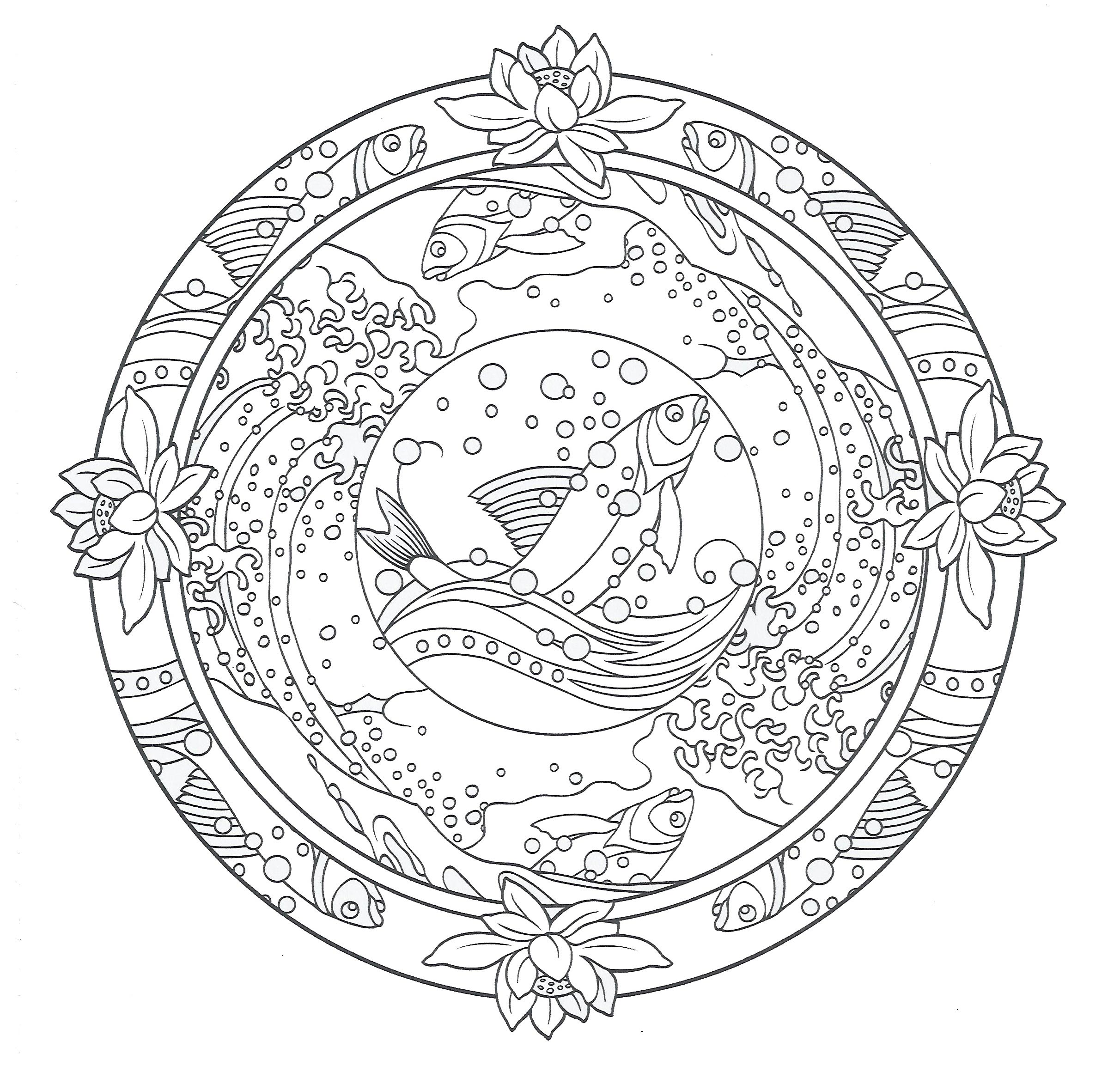 Coloriage Mandala Ocean Poisson Adulte Art Thérapie - Mandala à imprimer