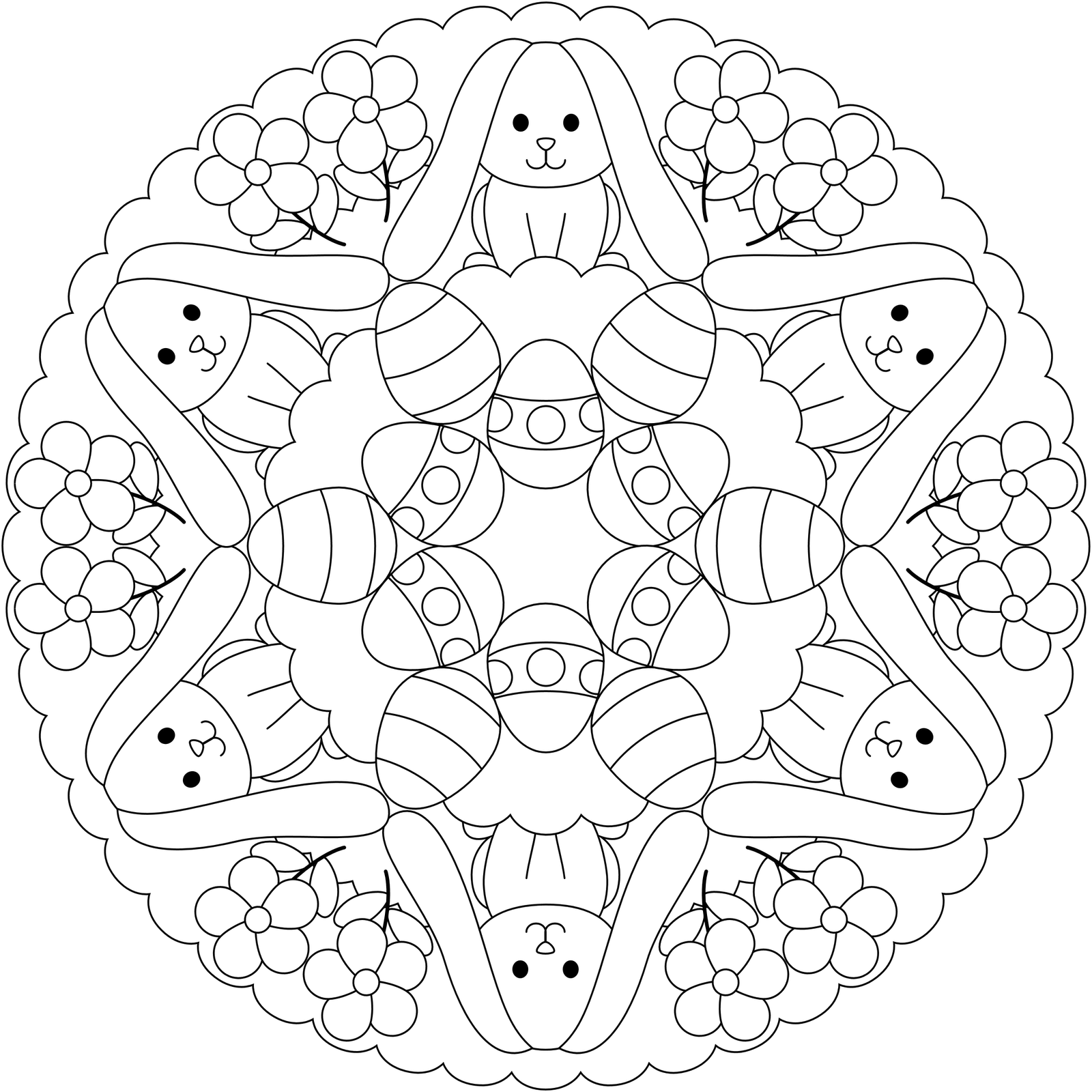 Coloriage Mandala Pâques Lapins Et Œufs Facile Maternelle - Pâques mandala à imprimer