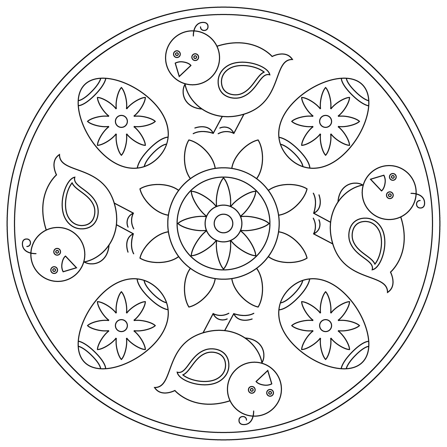 Coloriage Mandala Pâques Œufs Poussins Facile - Pâques mandala à imprimer