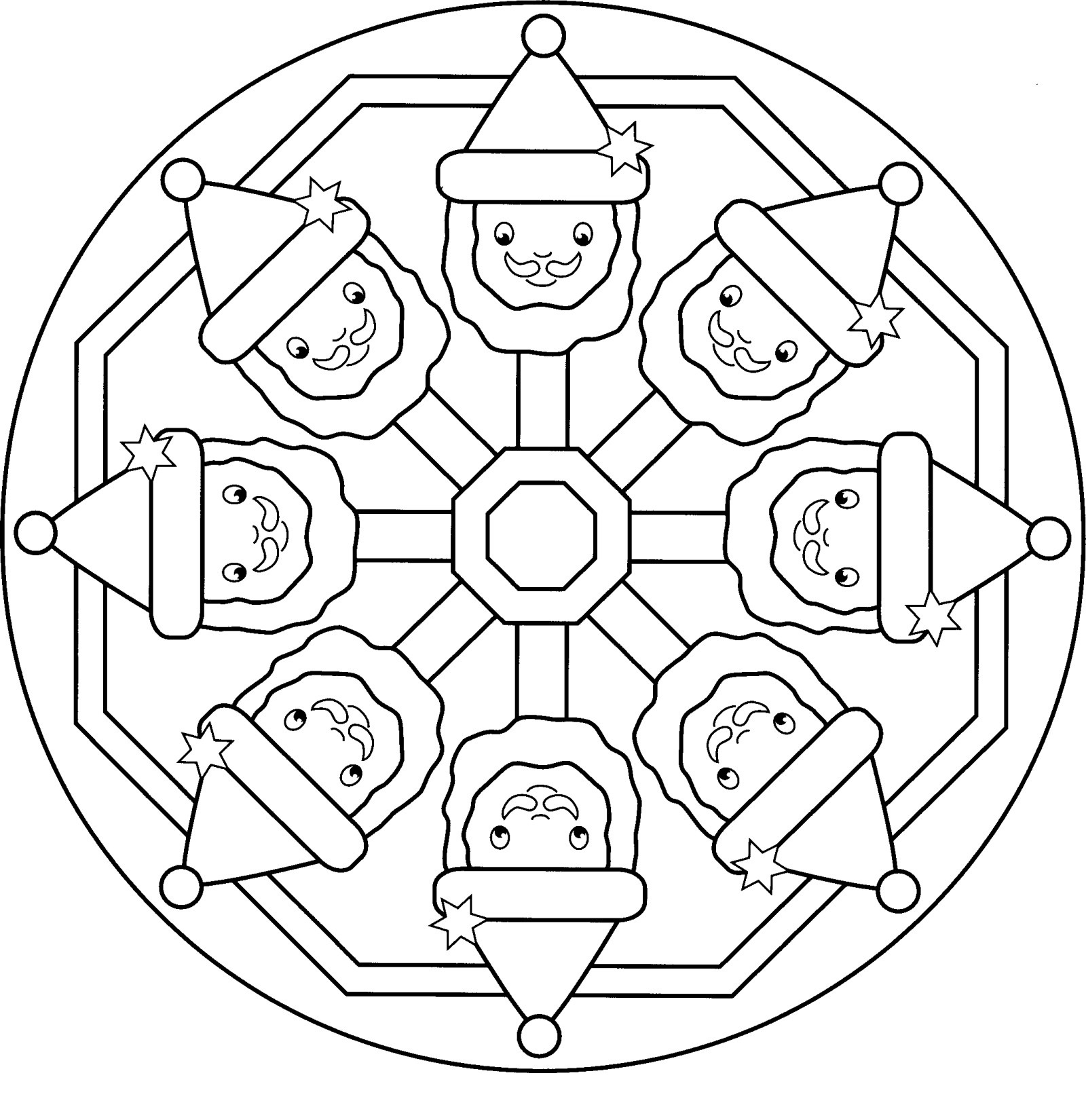 Coloriage Mandala Père Noël Facile Enfant - Mandala de Noël à imprimer