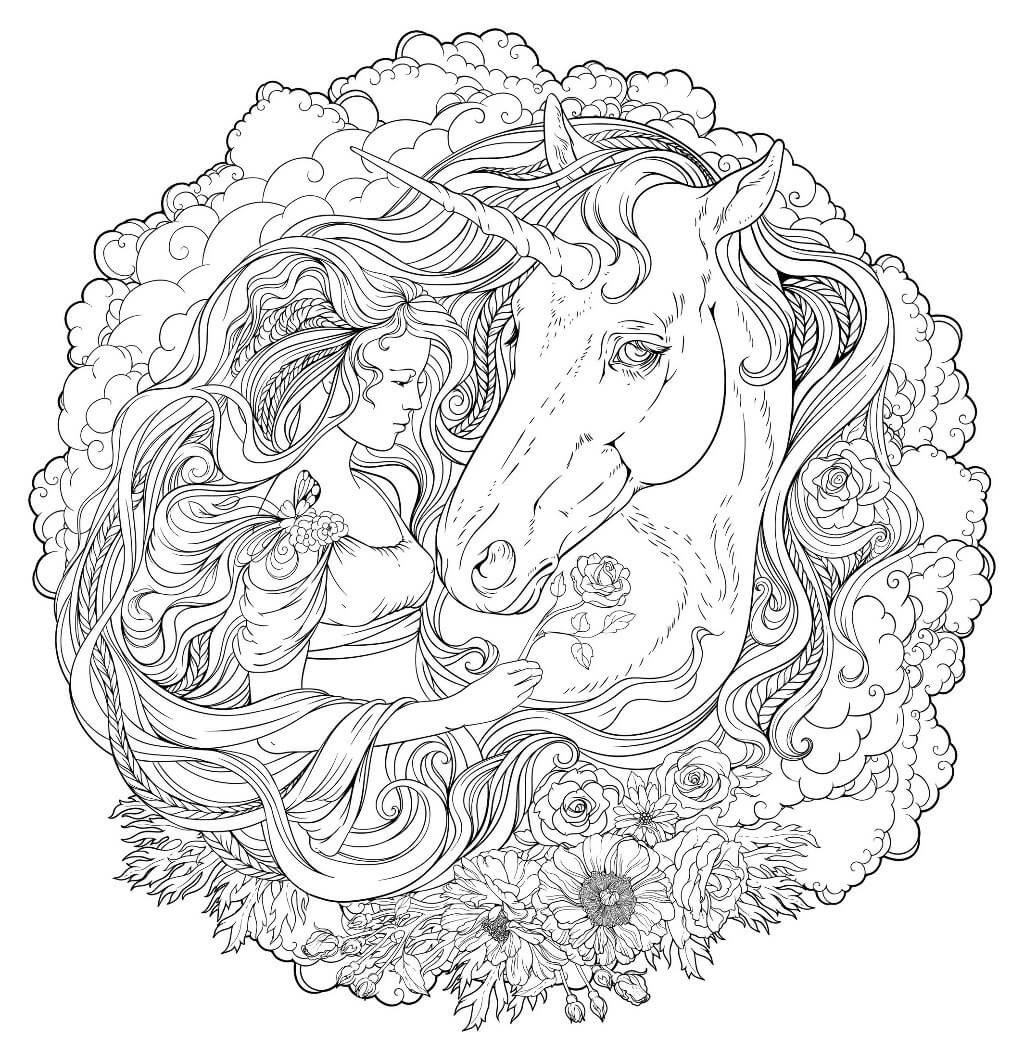 Coloriage Mandala Unicorn Girls - Mandala à imprimer