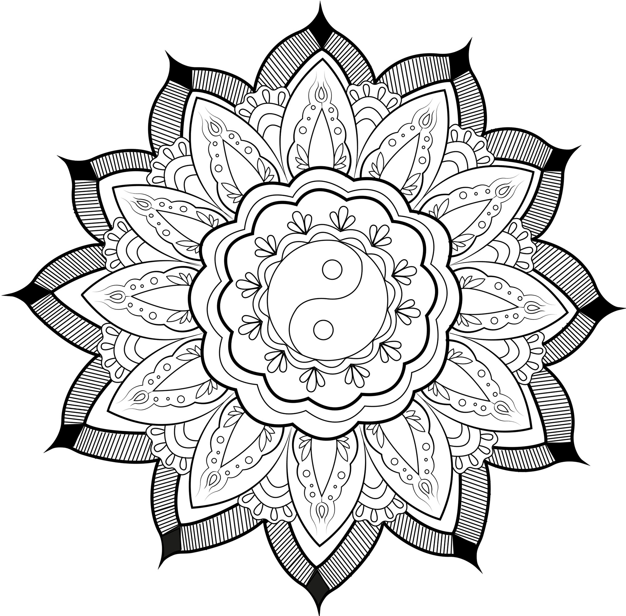 Coloriage Mandala Yin Yang Et Feuilles Par Arwen - Mandala à imprimer