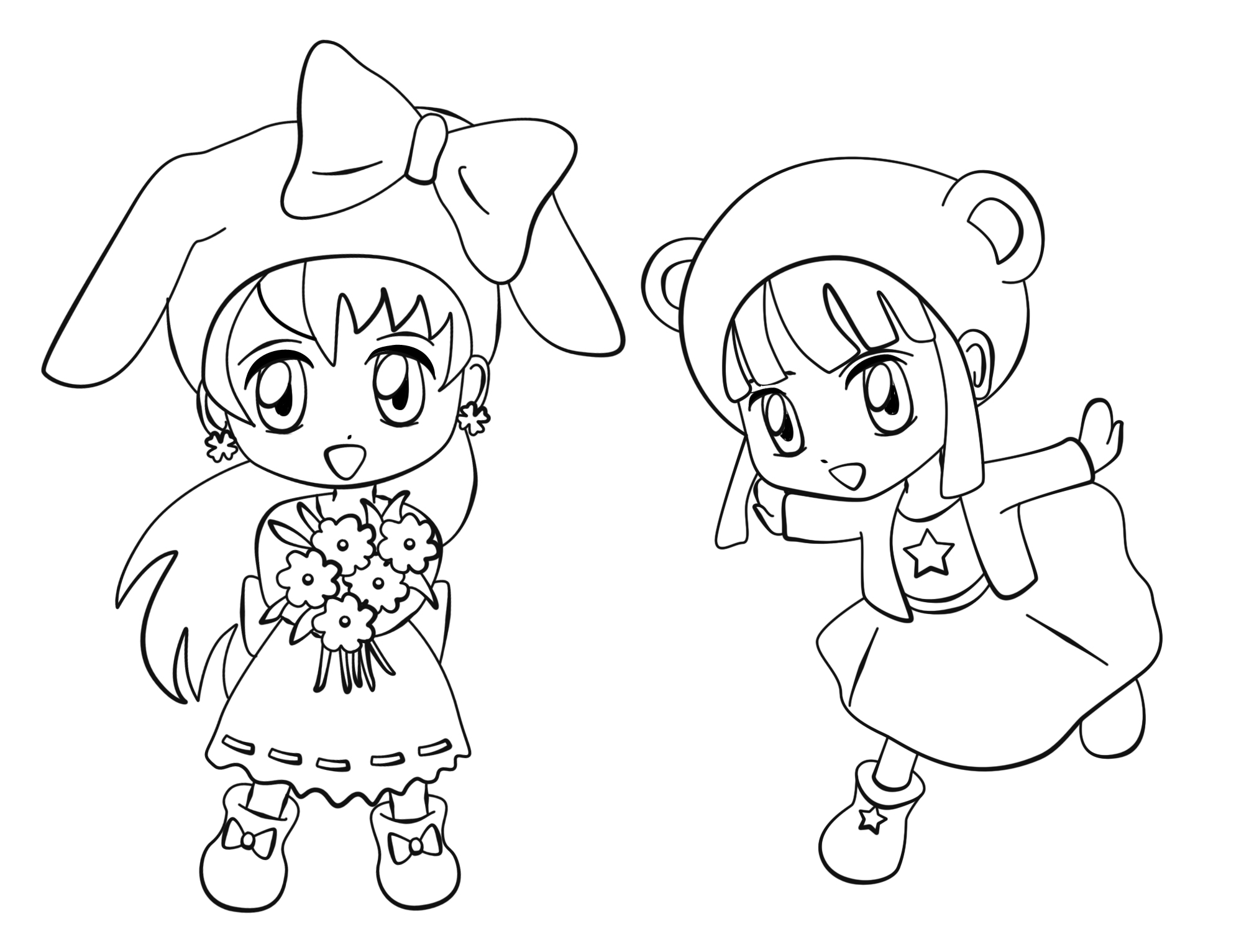 Coloriage Personnage manga feminin en tenue anime - Manga à imprimer