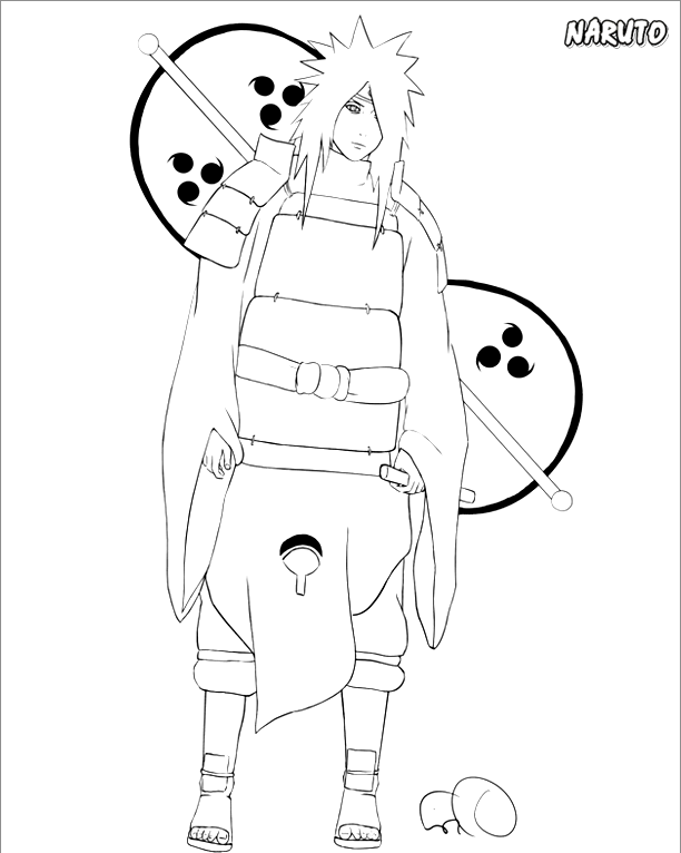 Coloriage Naruto en tenue de ninja avec Sharingan - Naruto à imprimer
