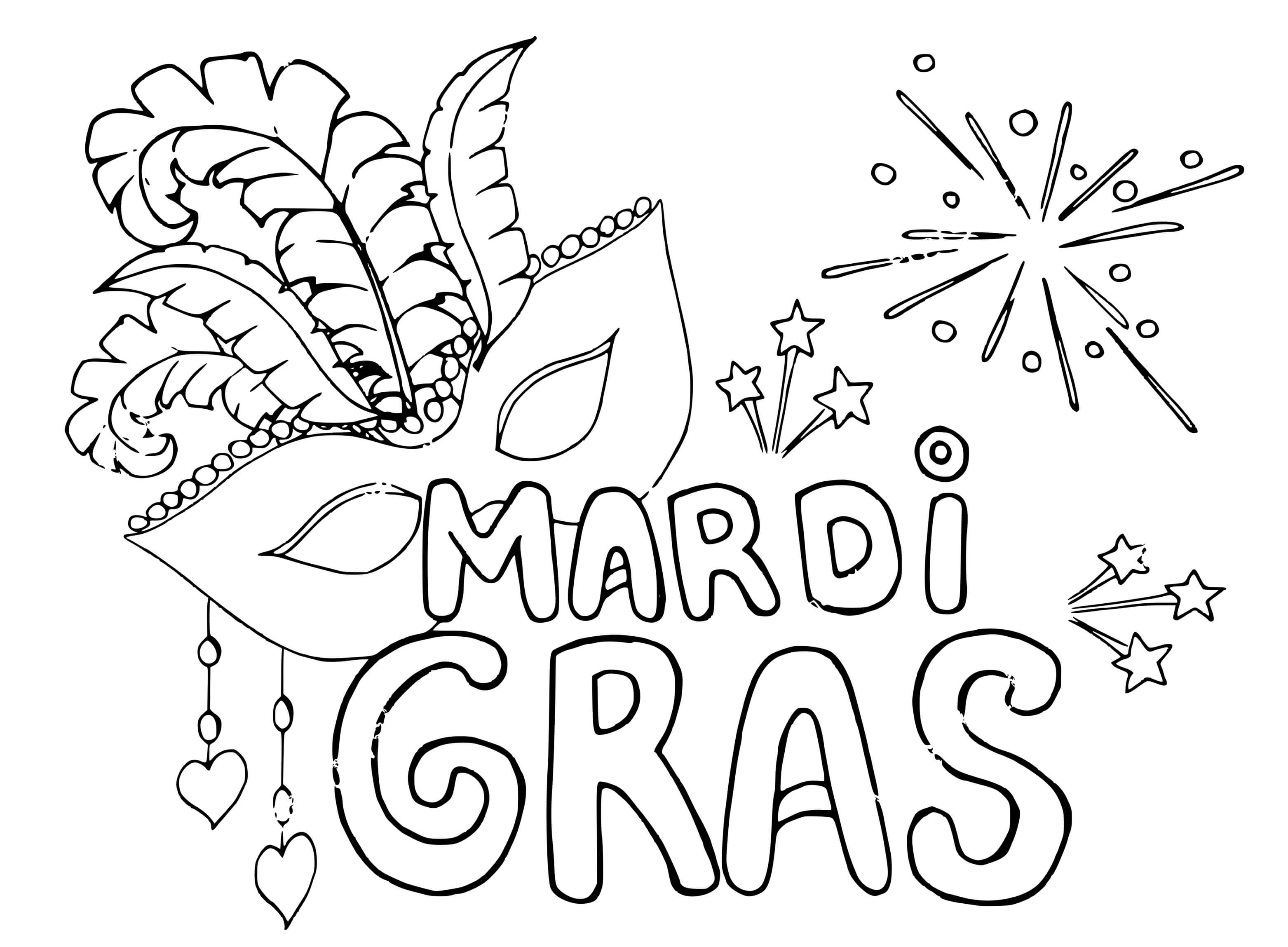 Coloriage Mardi Gras Avec Masque Et Feux Artifices - Carnaval à imprimer