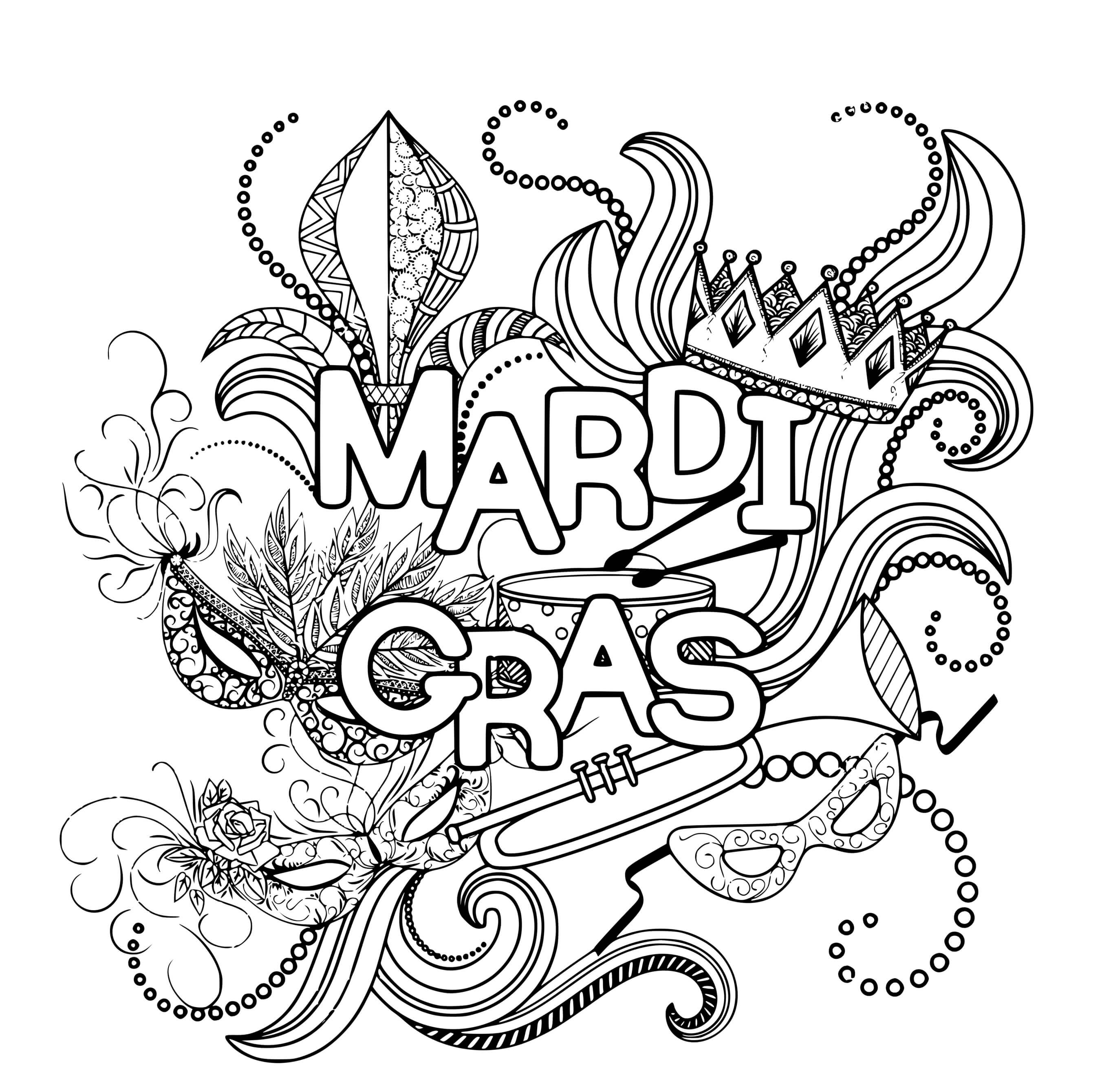 Coloriage Mardi Gras Masque Célébration - Carnaval à imprimer