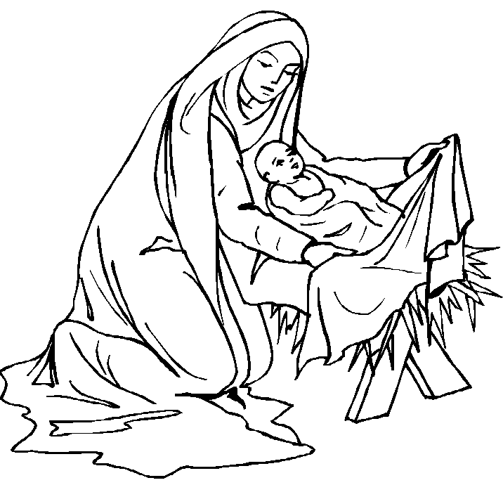 Coloriage Marie Jesus - Noël à imprimer