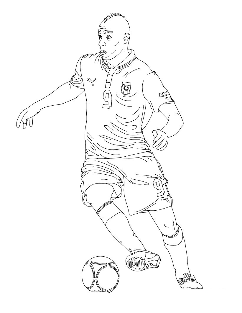 Coloriage Mario Baloteli Joueur De Foot - Foot à imprimer
