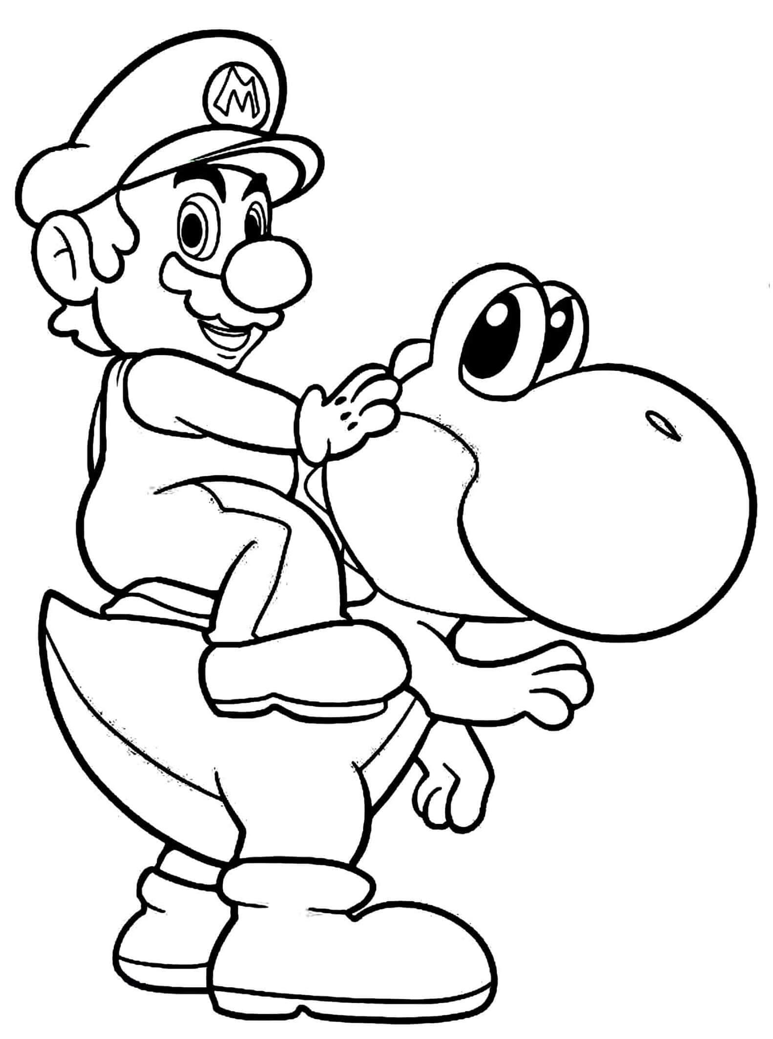 Coloriage Mario Bros Assis Sur Yoshi - Mario bros à imprimer