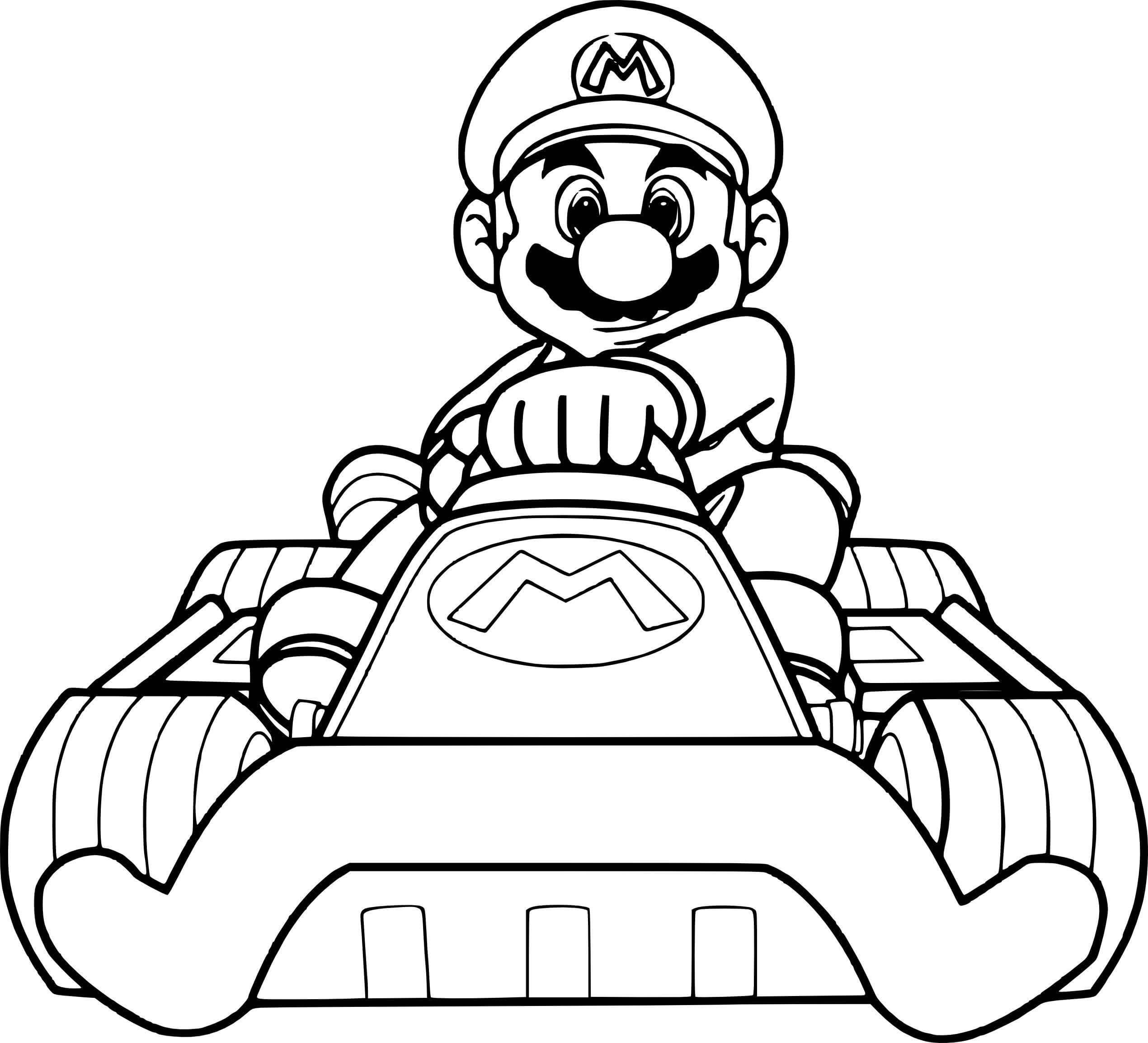 Coloriage Mario Bros Prêt Pour La Course De Voiture De Sport - Mario bros à imprimer