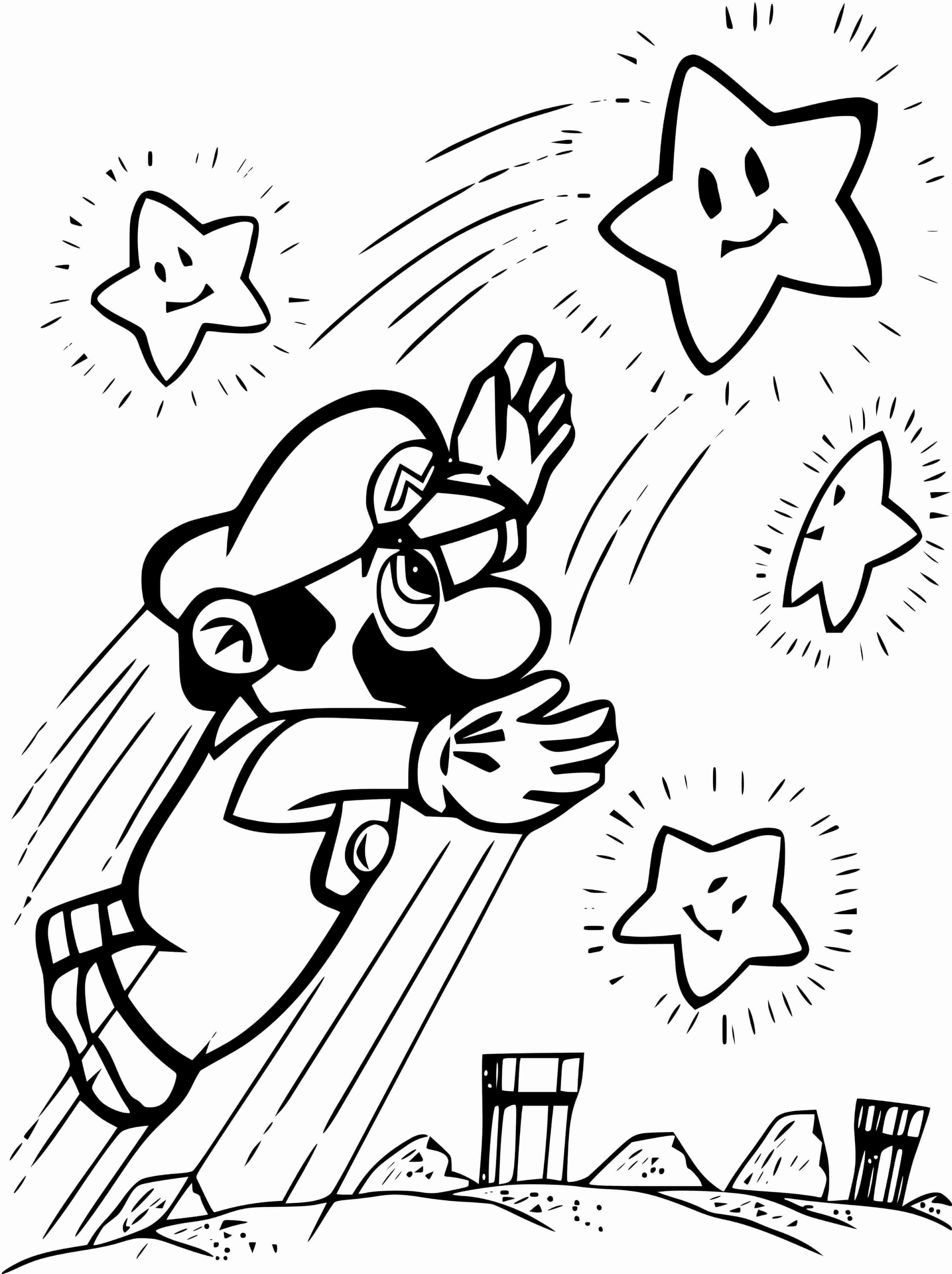 Coloriage Mario Bros Saute Vers Les Étoiles - Mario bros à imprimer