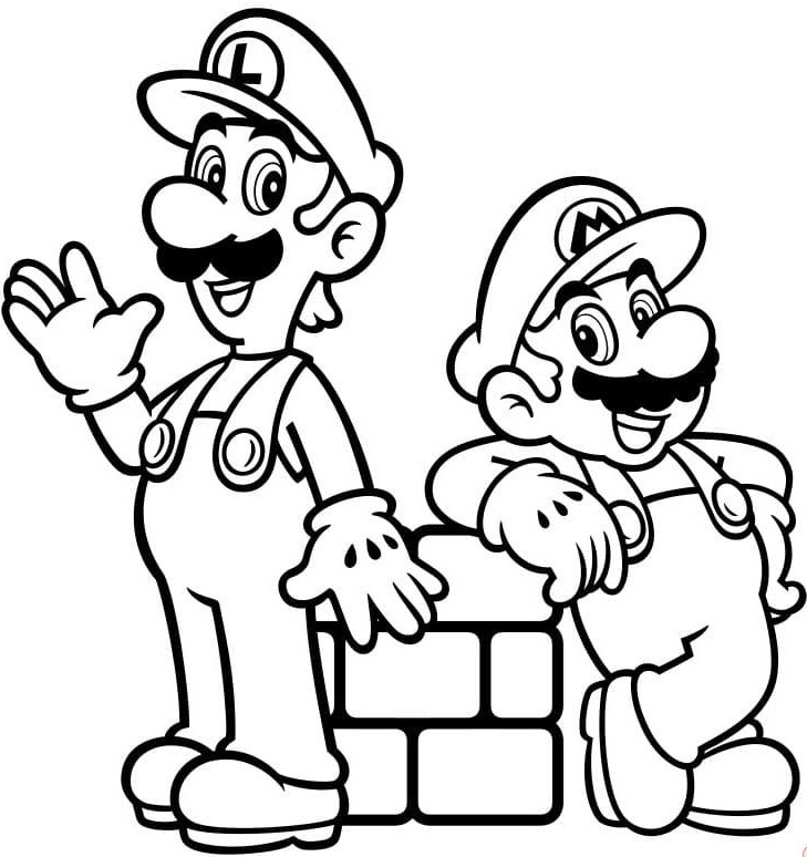 Coloriage Mario Et Luigi Vous Salut - Luigi à imprimer