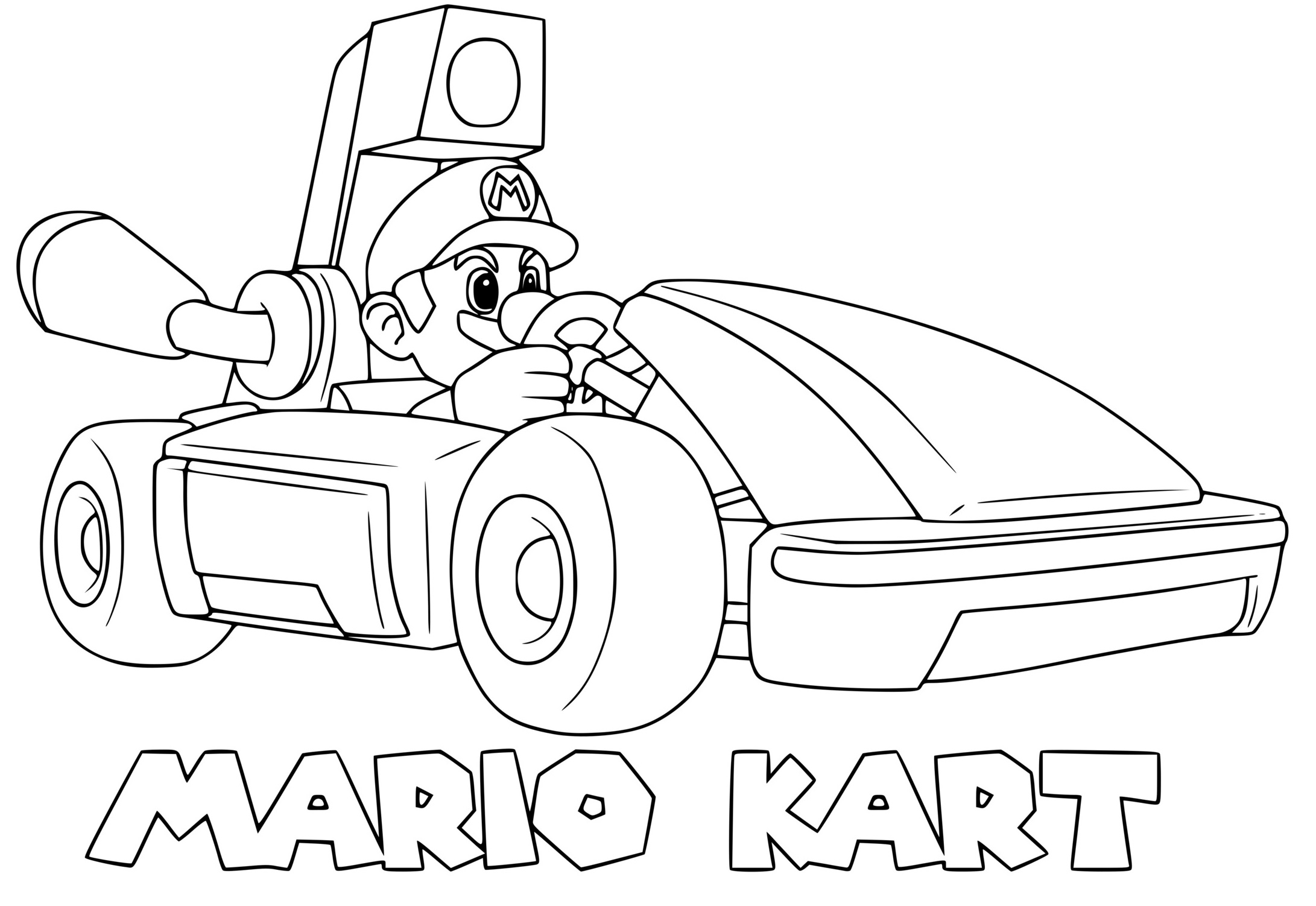 Coloriage Mario Kart 8 Deluxe Mario lance à la course - Formule 1 à imprimer