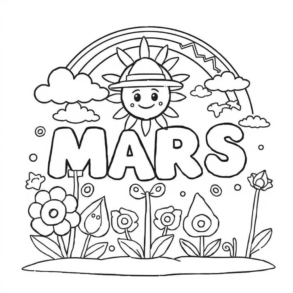Coloriage Mars Arc En Ciel Printanier - Mars à imprimer