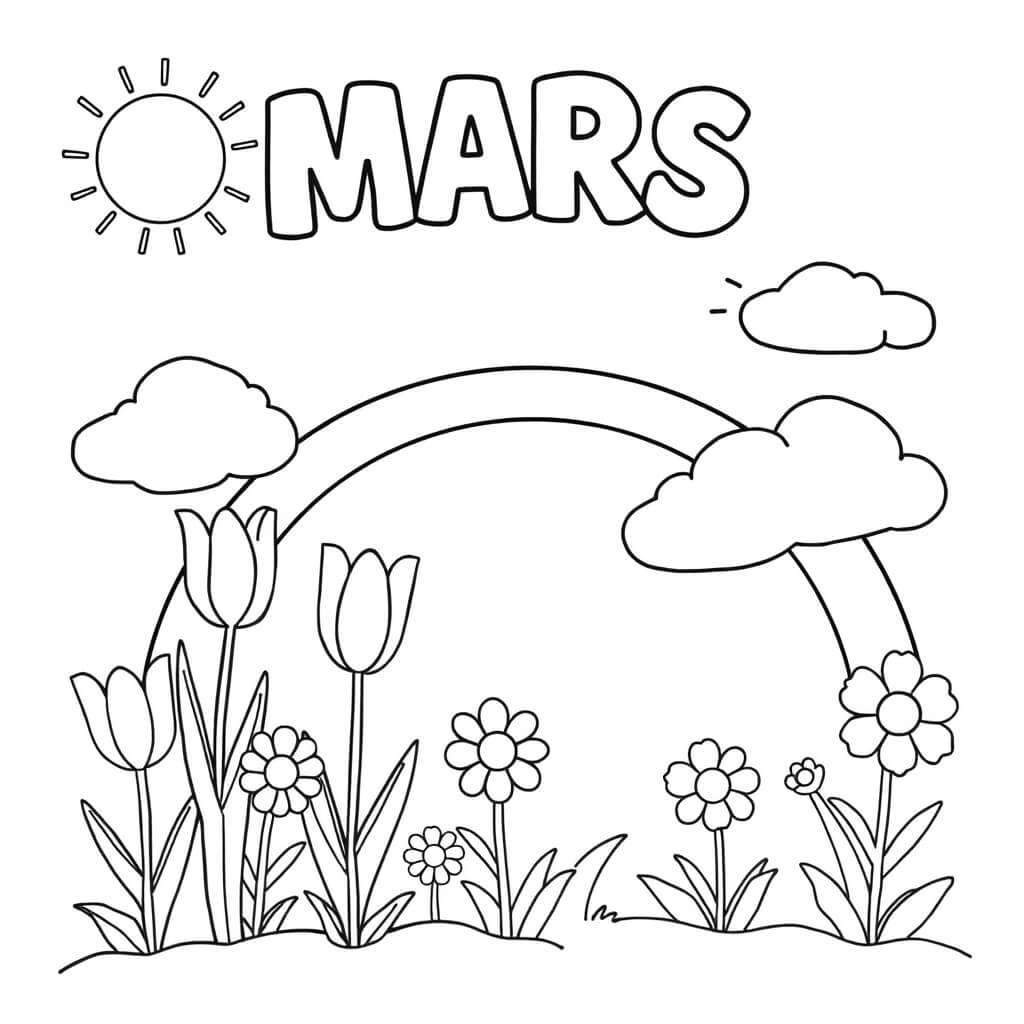 Coloriage Mars Arc En Ciel Tulipes - Mars à imprimer