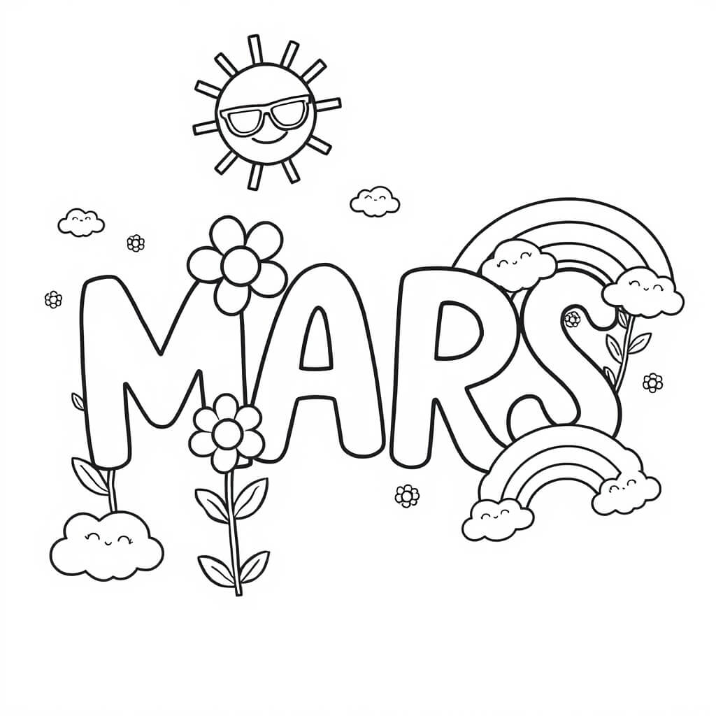 Coloriage Mars Arcs En Ciel Bonheur - Mars à imprimer
