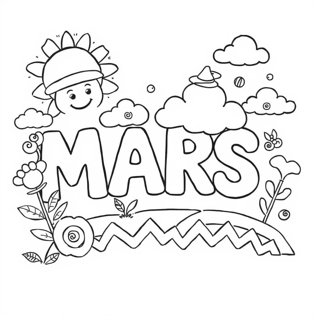 Coloriage Mars Fête Soleil Souriant - Mars à imprimer