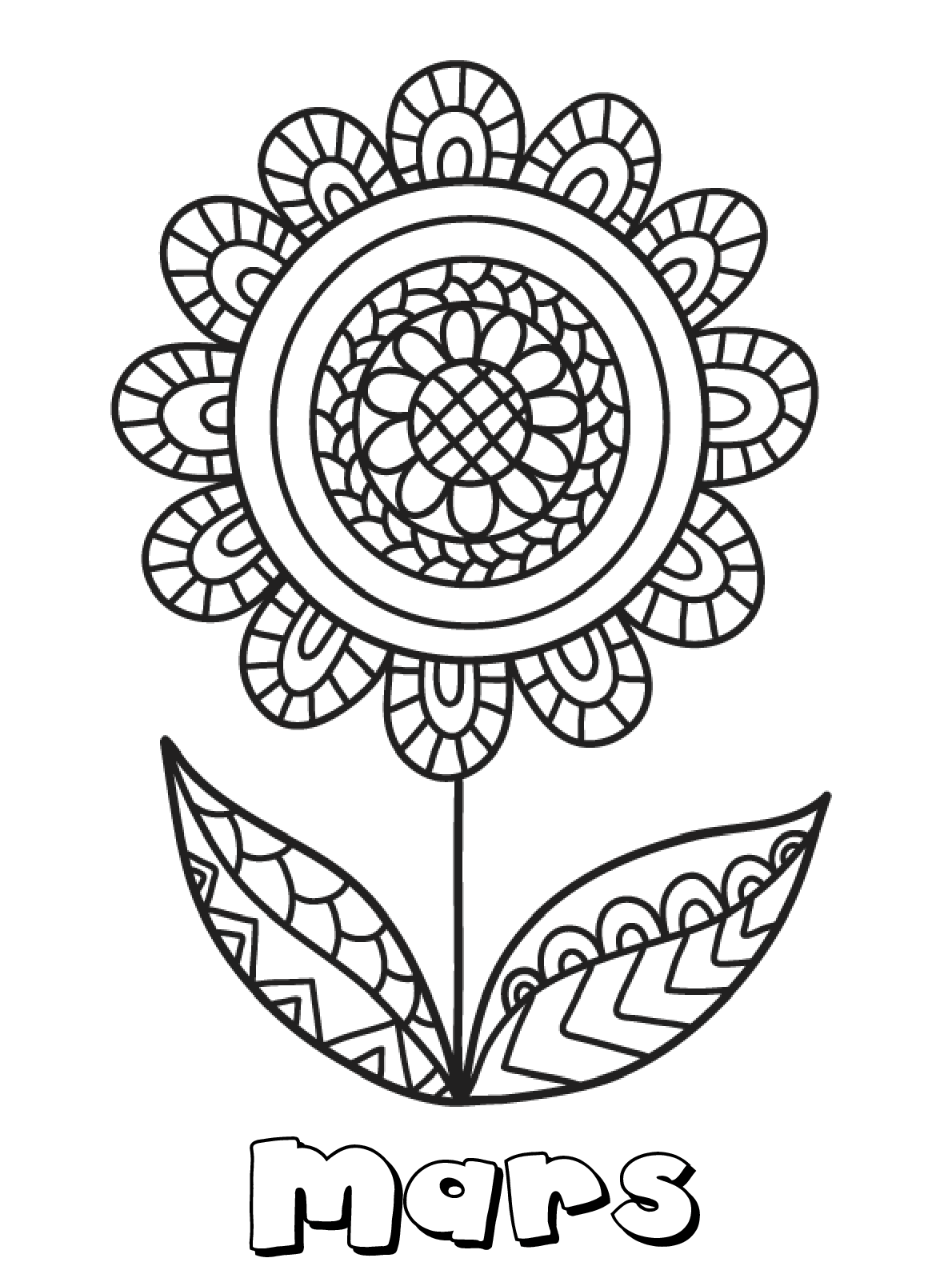 Coloriage Mars Fleur Mandala - Mars à imprimer