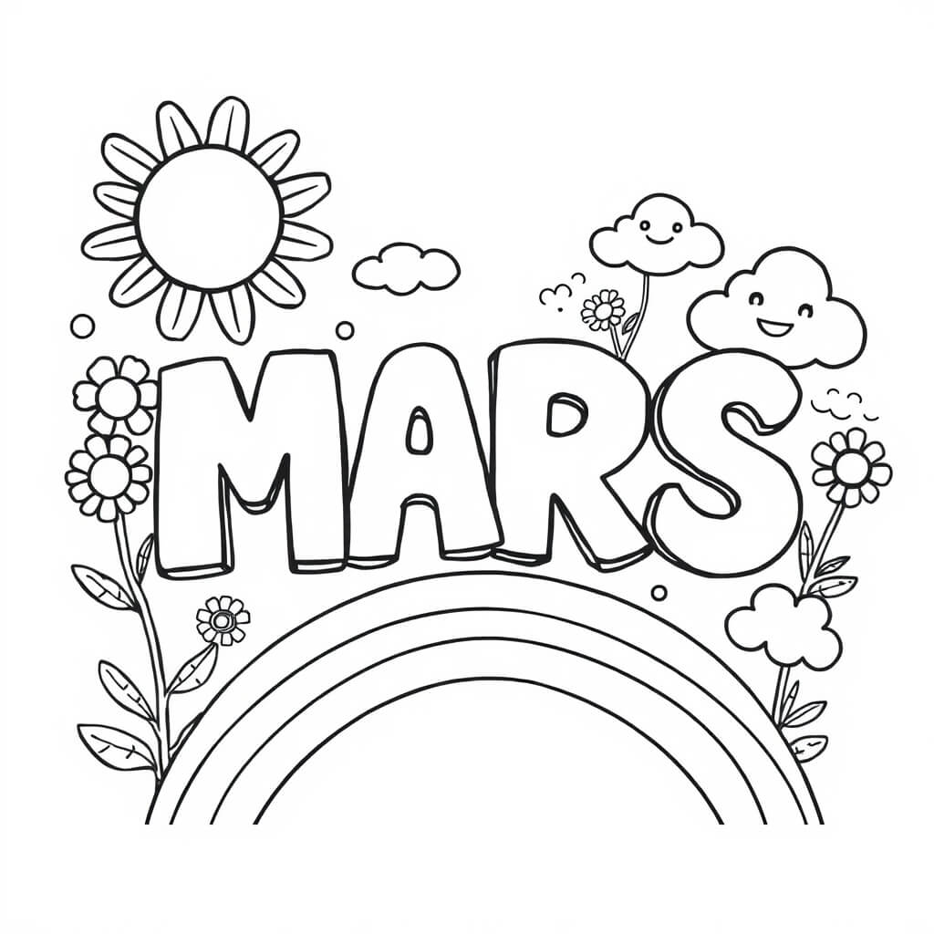 Coloriage Mars Fleurs Soleil Éclatant - Mars à imprimer