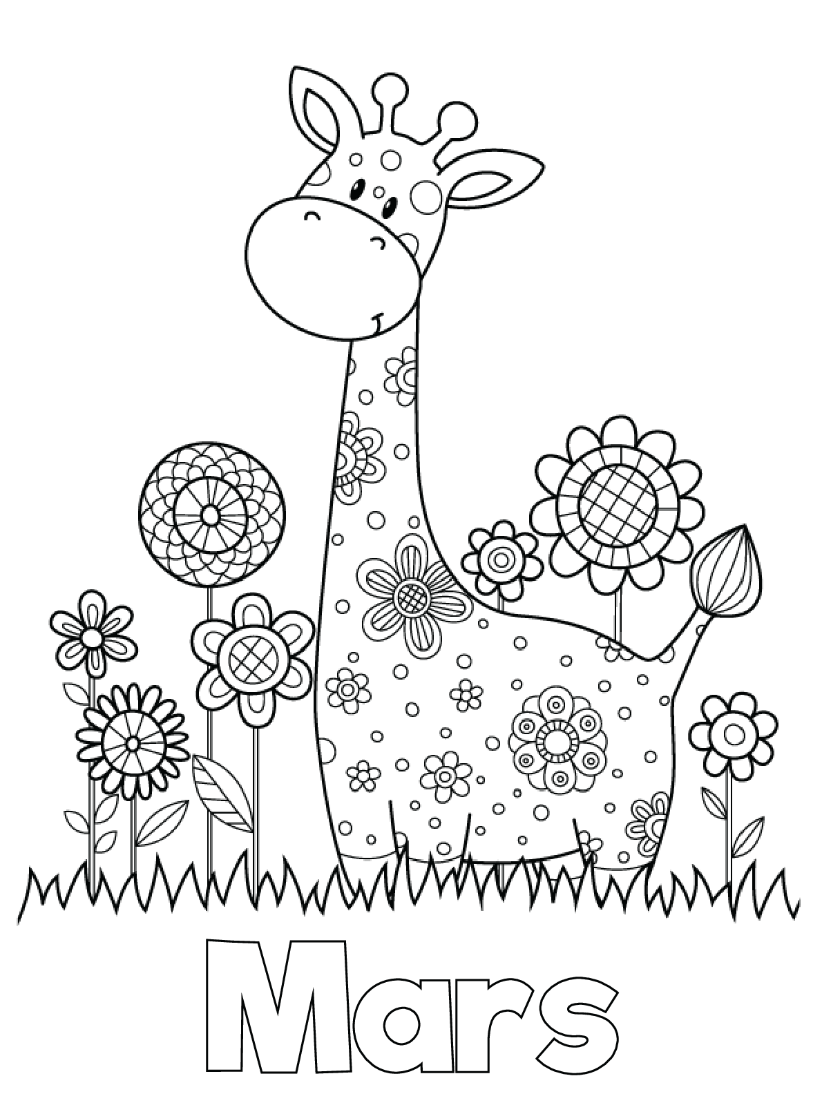 Coloriage Mars Maternelle Giraffe - Mars à imprimer