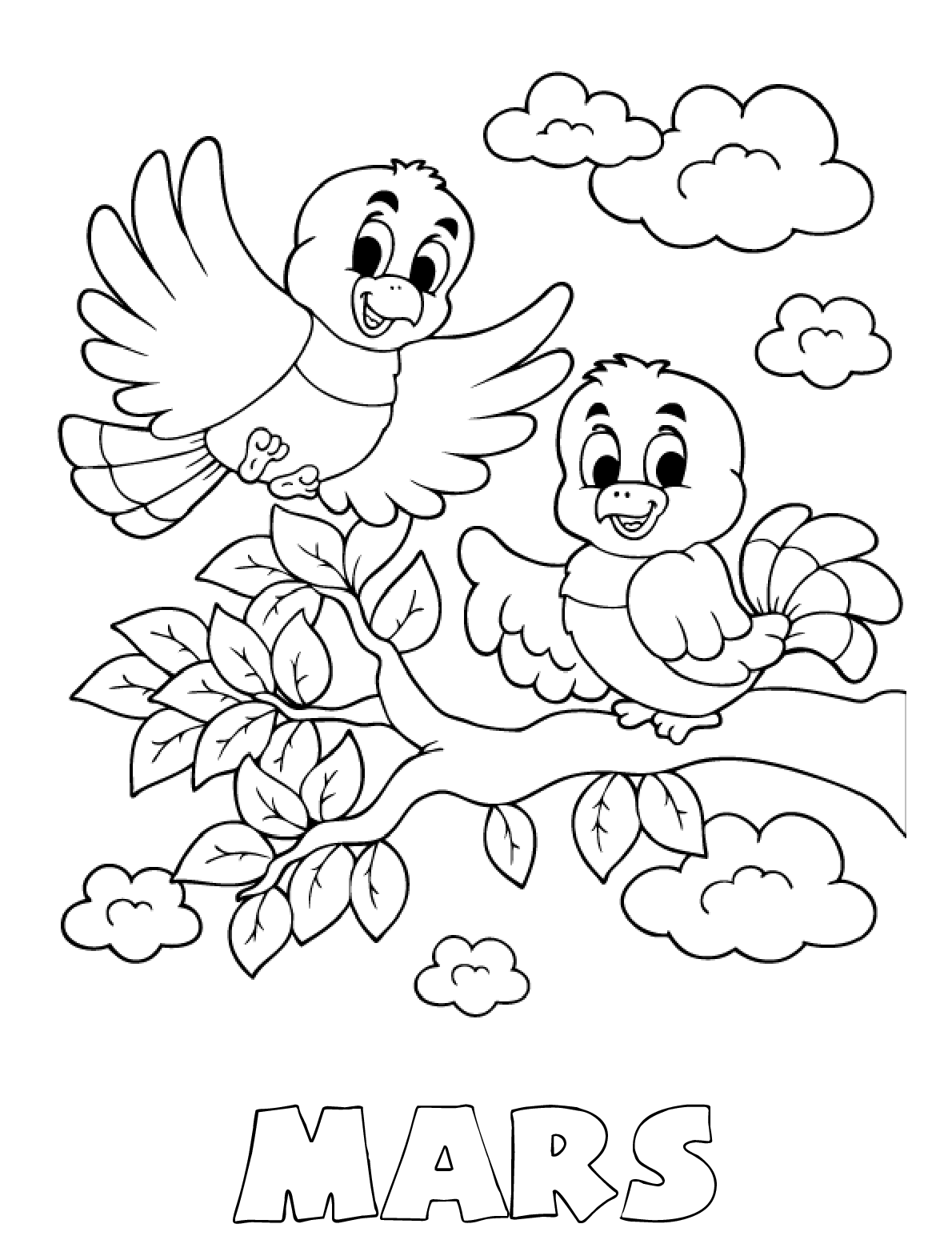 Coloriage Mars Maternelle Oiseaux Printemps - Mars à imprimer