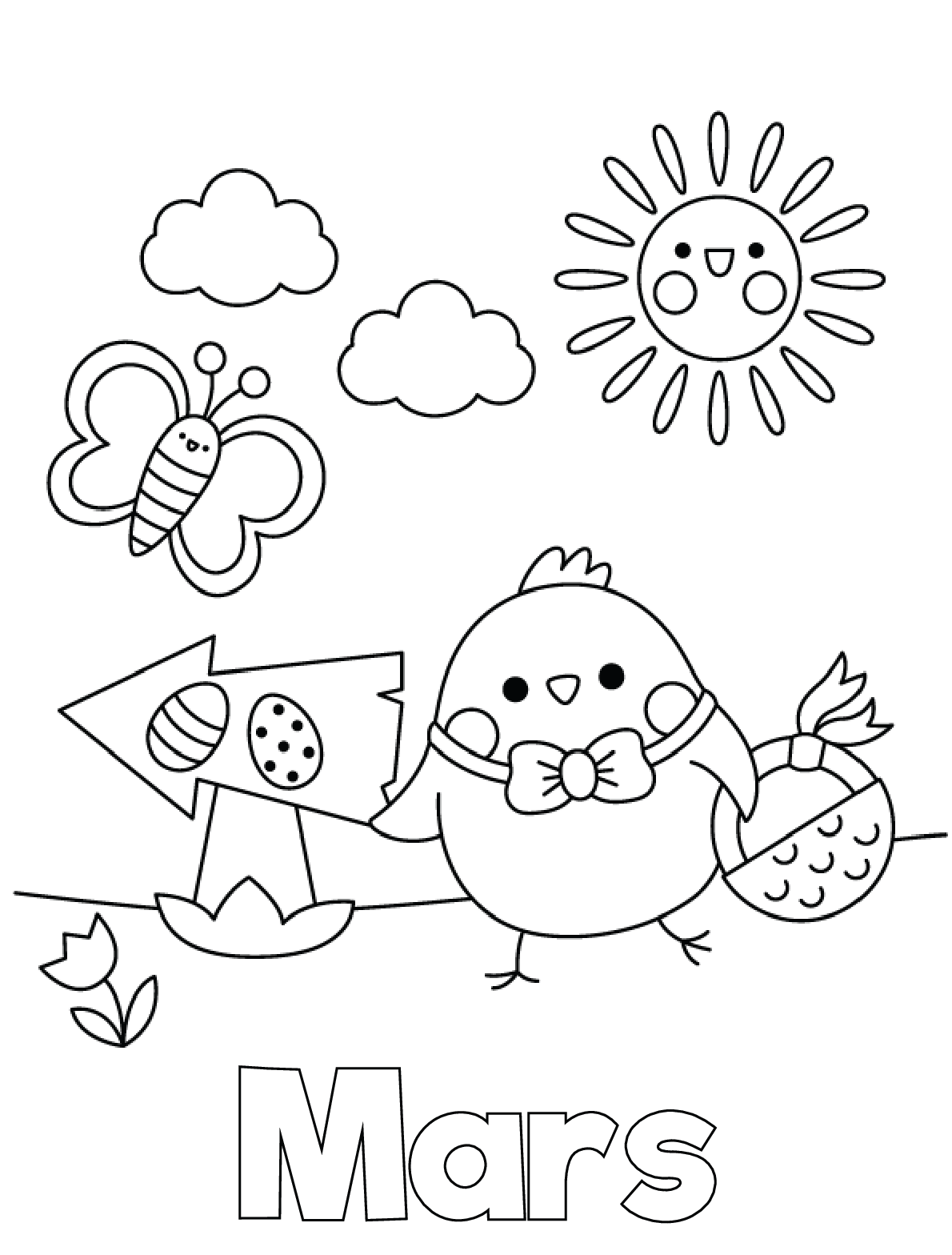 Coloriage Mars Maternelle Poussin Soleil - Mars à imprimer