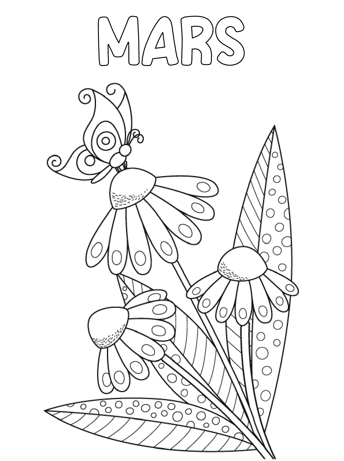 Coloriage Mars Papillon Fleurs - Mars à imprimer
