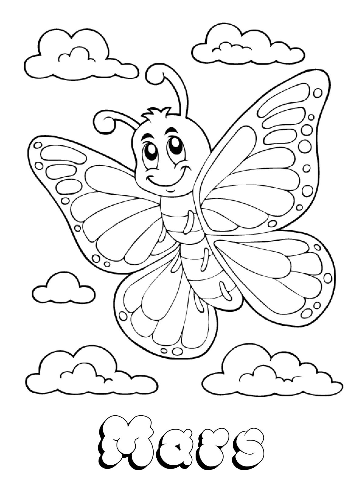 Coloriage Mars Papillon Printemps - Mars à imprimer