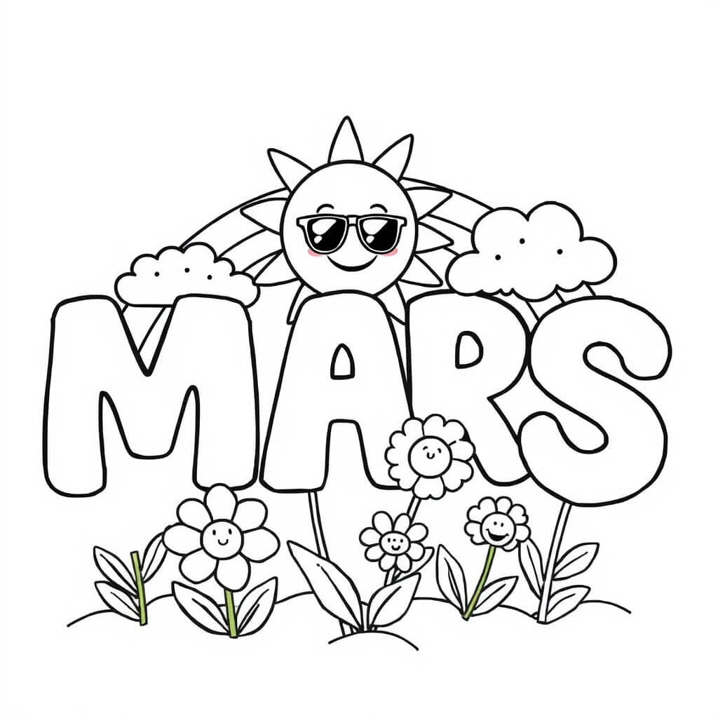 Coloriage Mars Soleil Lunettes - Mars à imprimer