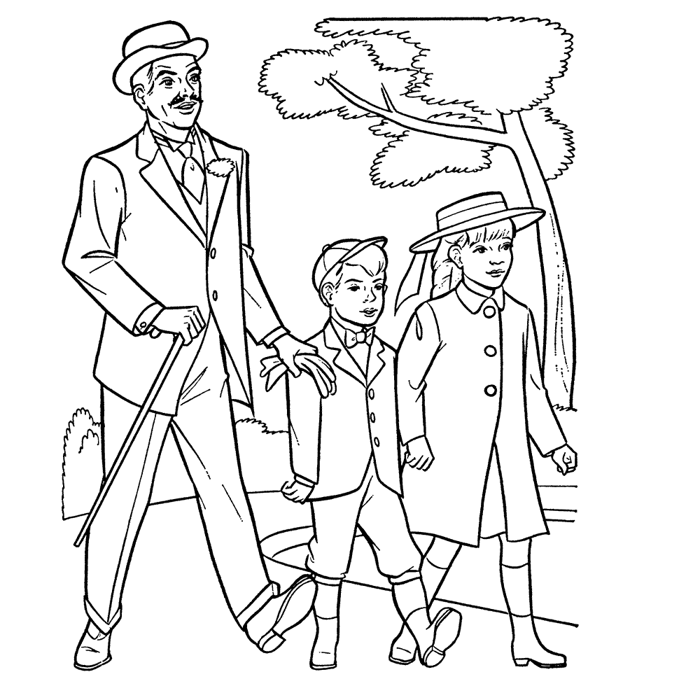 Coloriage Mary poppins famille banks - Disney à imprimer