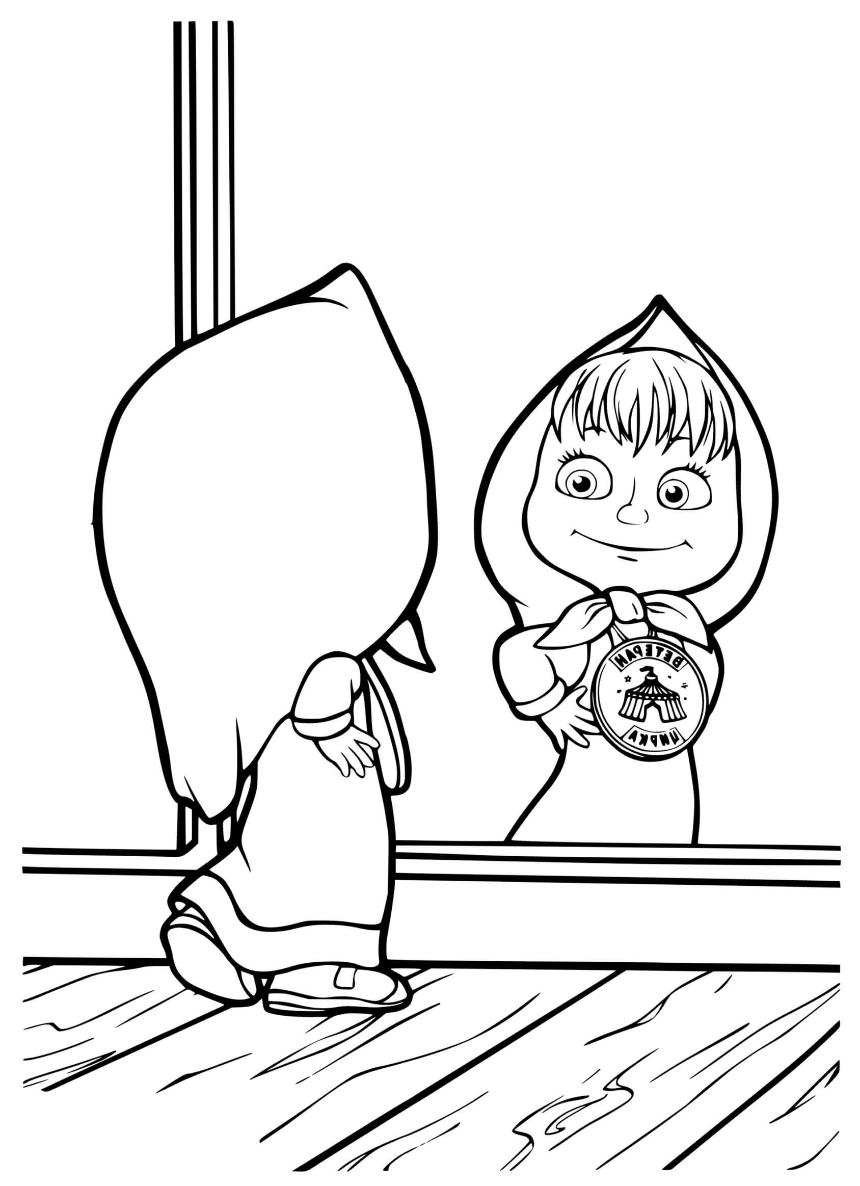 Coloriage Masha Essaye La Médaille De Michka Ours Circle - Masha et michka à imprimer