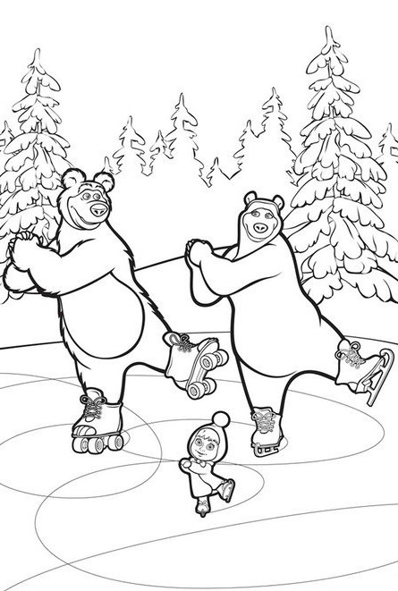 Coloriage Masha Et Michka Dansent Sur La Glace - Masha et michka à imprimer