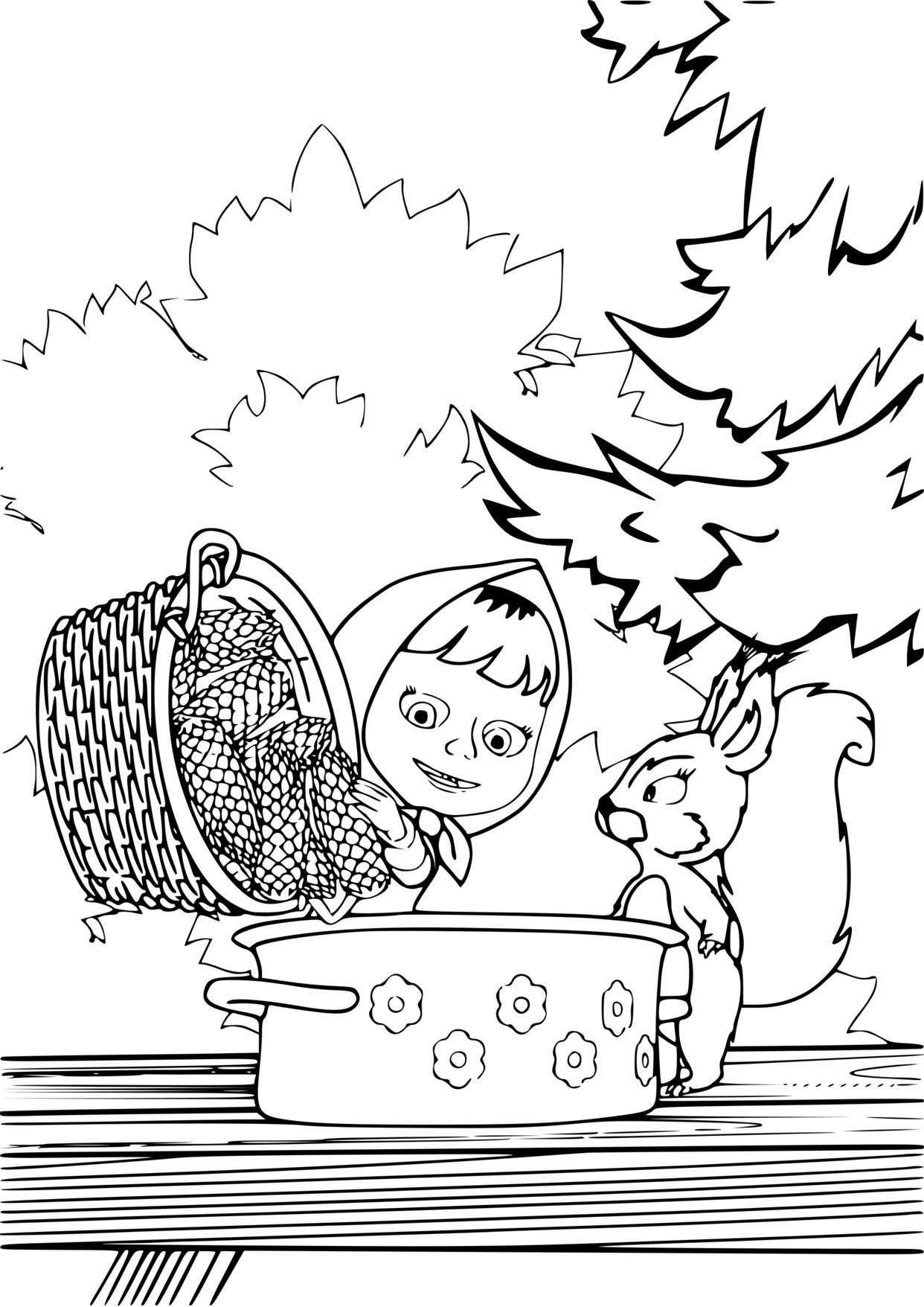 Coloriage Masha Et Un Écureuil - Masha et michka à imprimer