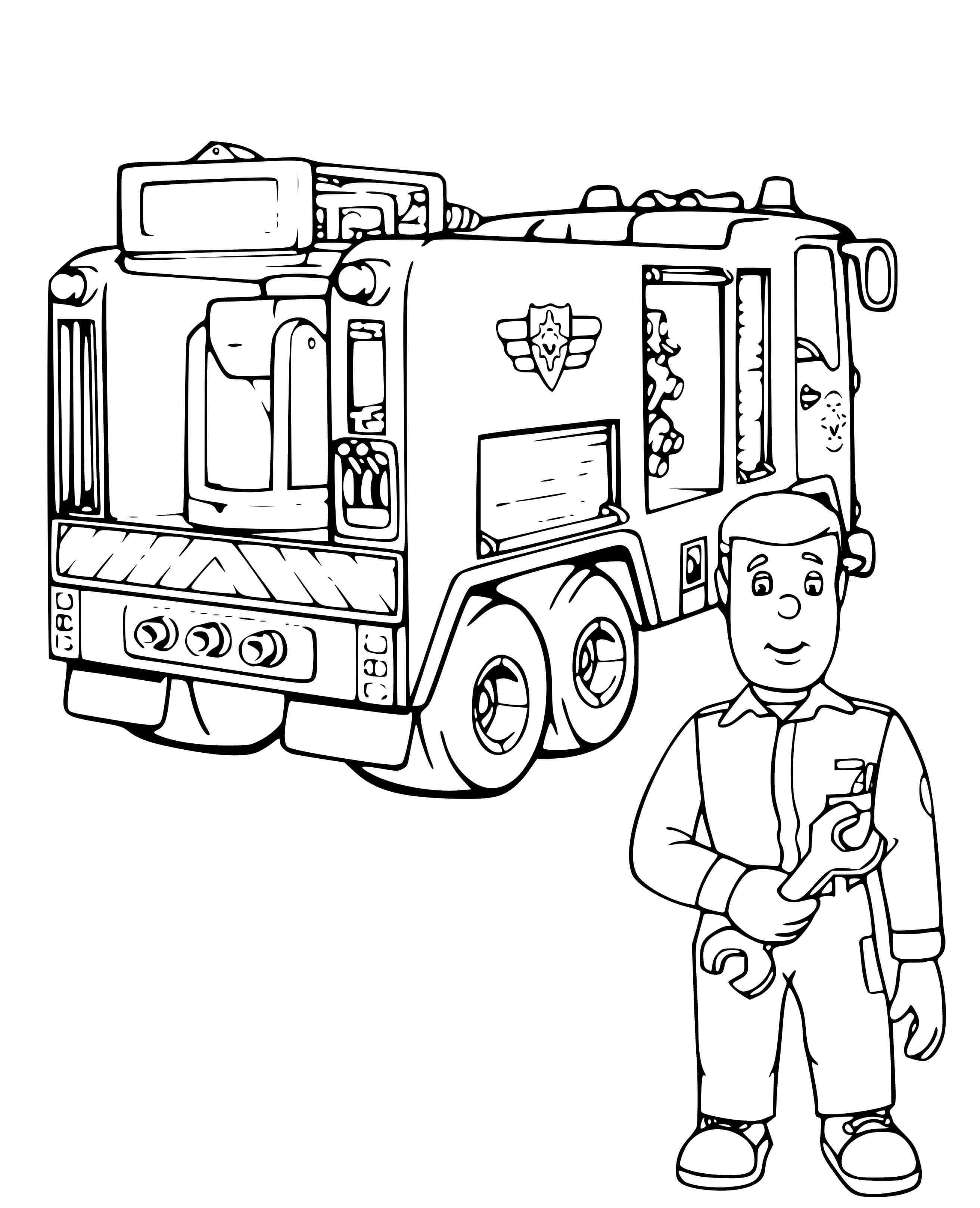 Coloriage Mecanicien Pour Reparer Le Camion De Pompier - Pompier à imprimer