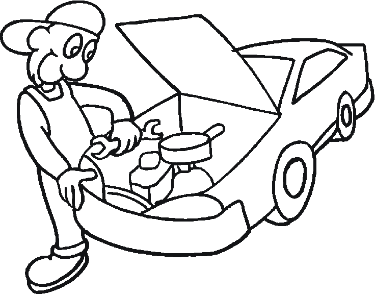Coloriage Mecano Repare Le Moteur - Voiture à imprimer