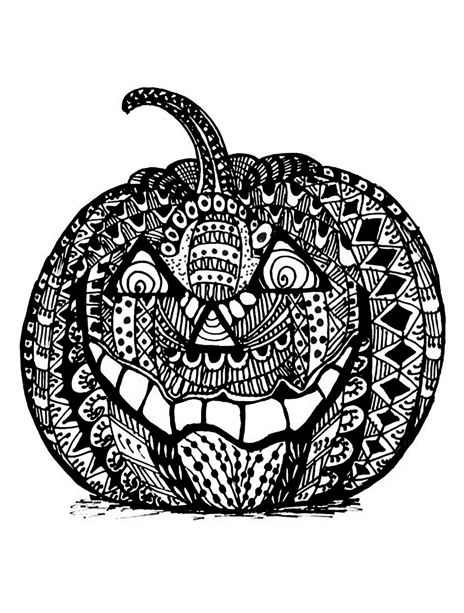 Coloriage Méchante Citrouille Halloween Zentangle Adulte - Halloween adulte à imprimer