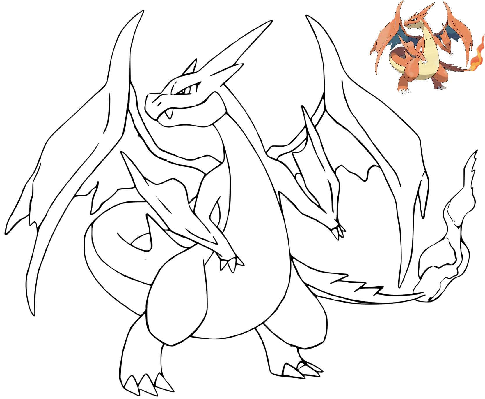 Coloriage Mega Dracaufeu Y Pokemon Avec Dessin Modèle - Dracaufeu à imprimer
