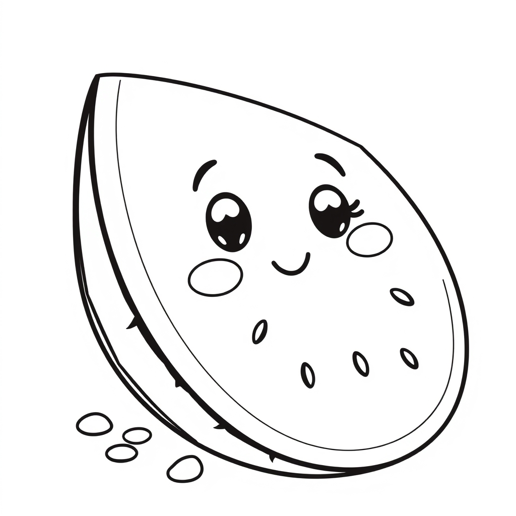 Coloriage Melon D'eau Pasteque 2 Fruit Kawaii - Kawaii fruits à imprimer