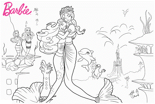 Coloriage Mère Et Fille Sirène De Barbie - Barbie sirène à imprimer