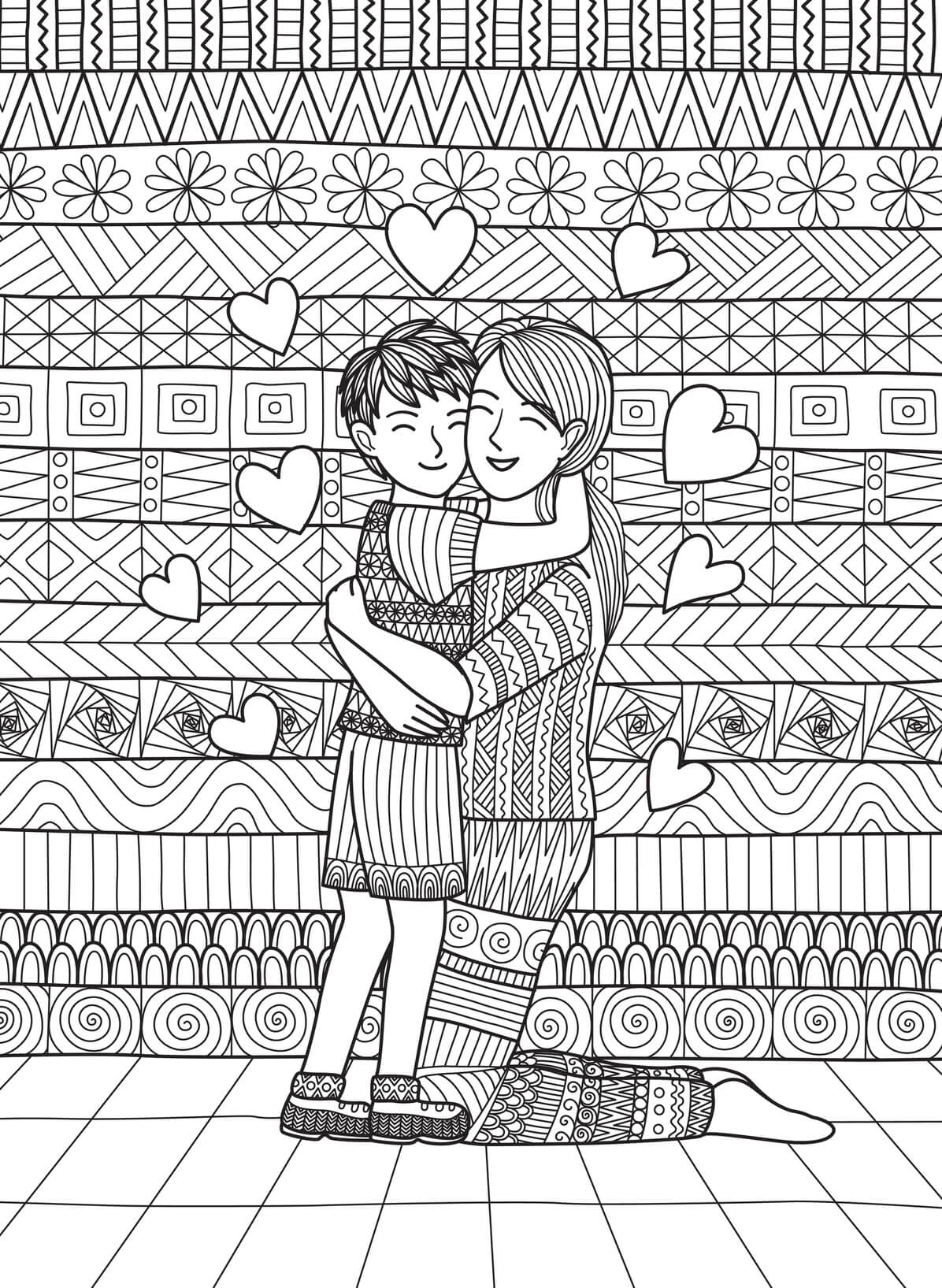Coloriage Mère Et Fils Partagent Un Amour Reel - Fête des mères à imprimer