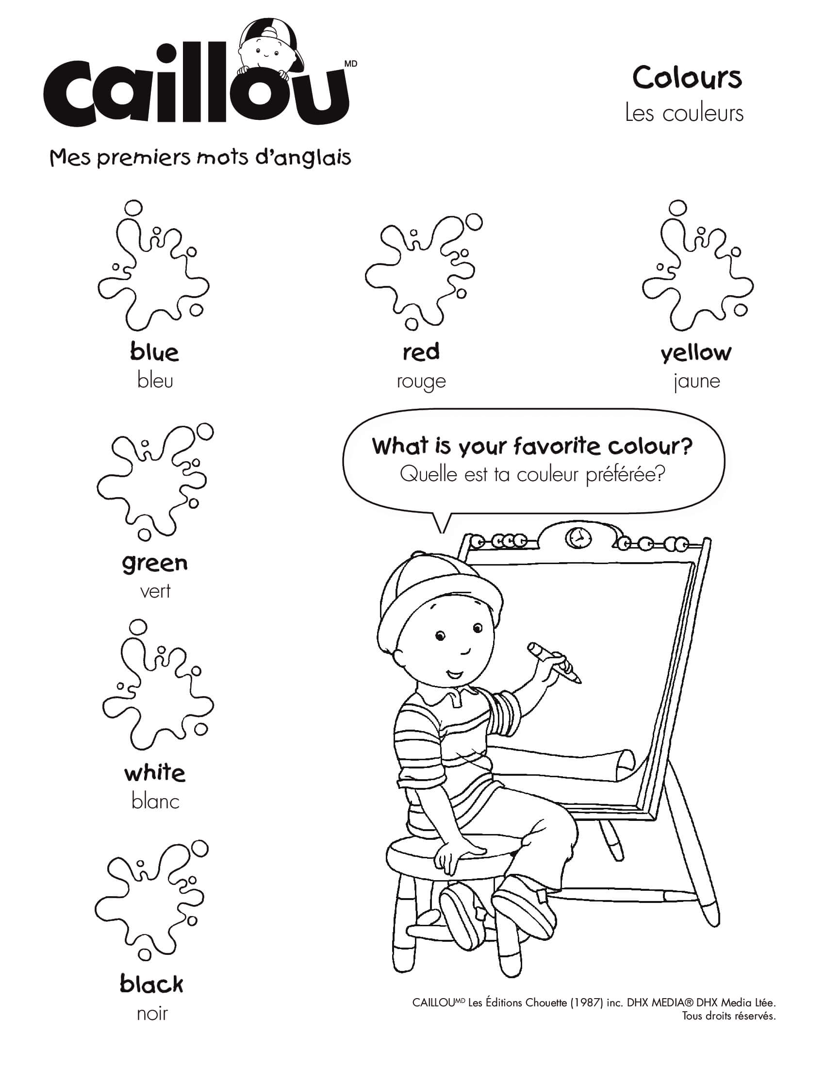 Coloriage Mes Premierrs Mots En Anglais De Caillou - Caillou à imprimer