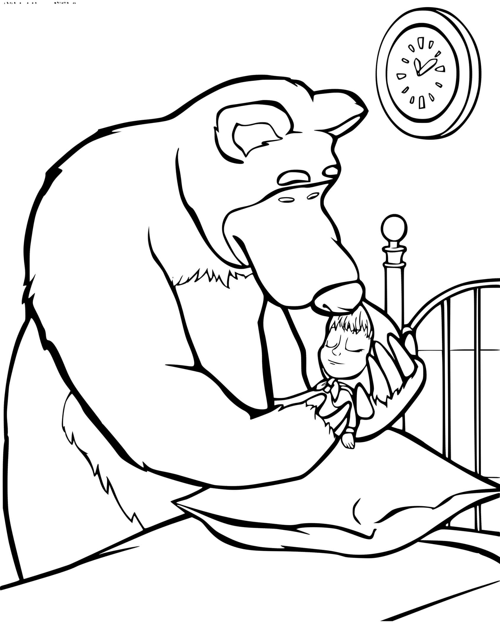 Coloriage Michka Deplace Masha Dans Son Lit Pour Sommeil - Masha et michka à imprimer
