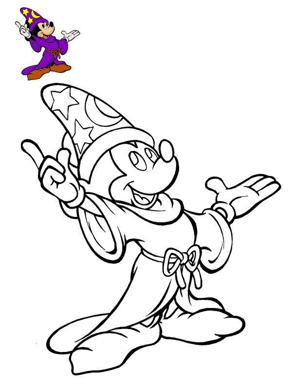 Coloriage Mickey Disney Le Magicien Avec Chapeau Magique - Mickey à imprimer